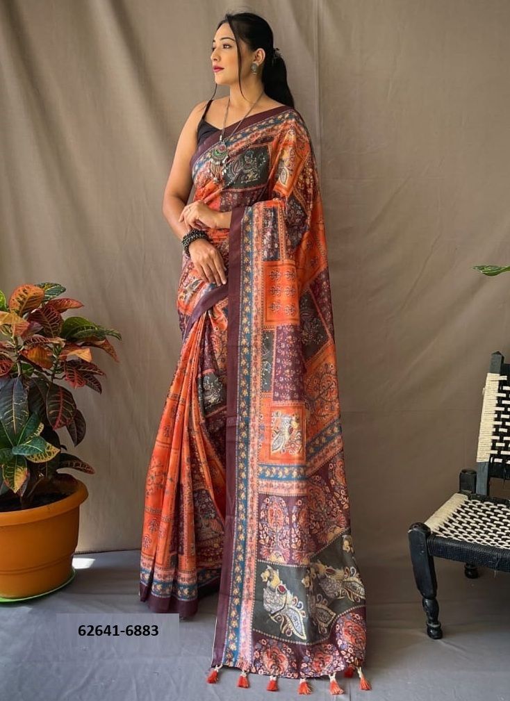 KALAMKARI PRINT - Catalog # 62641 (Set of 4 Sarees) by Desi Muse KALAMKARI PRINT - Catalog # 62641 (Set of 4 Sarees) by Desi Muse