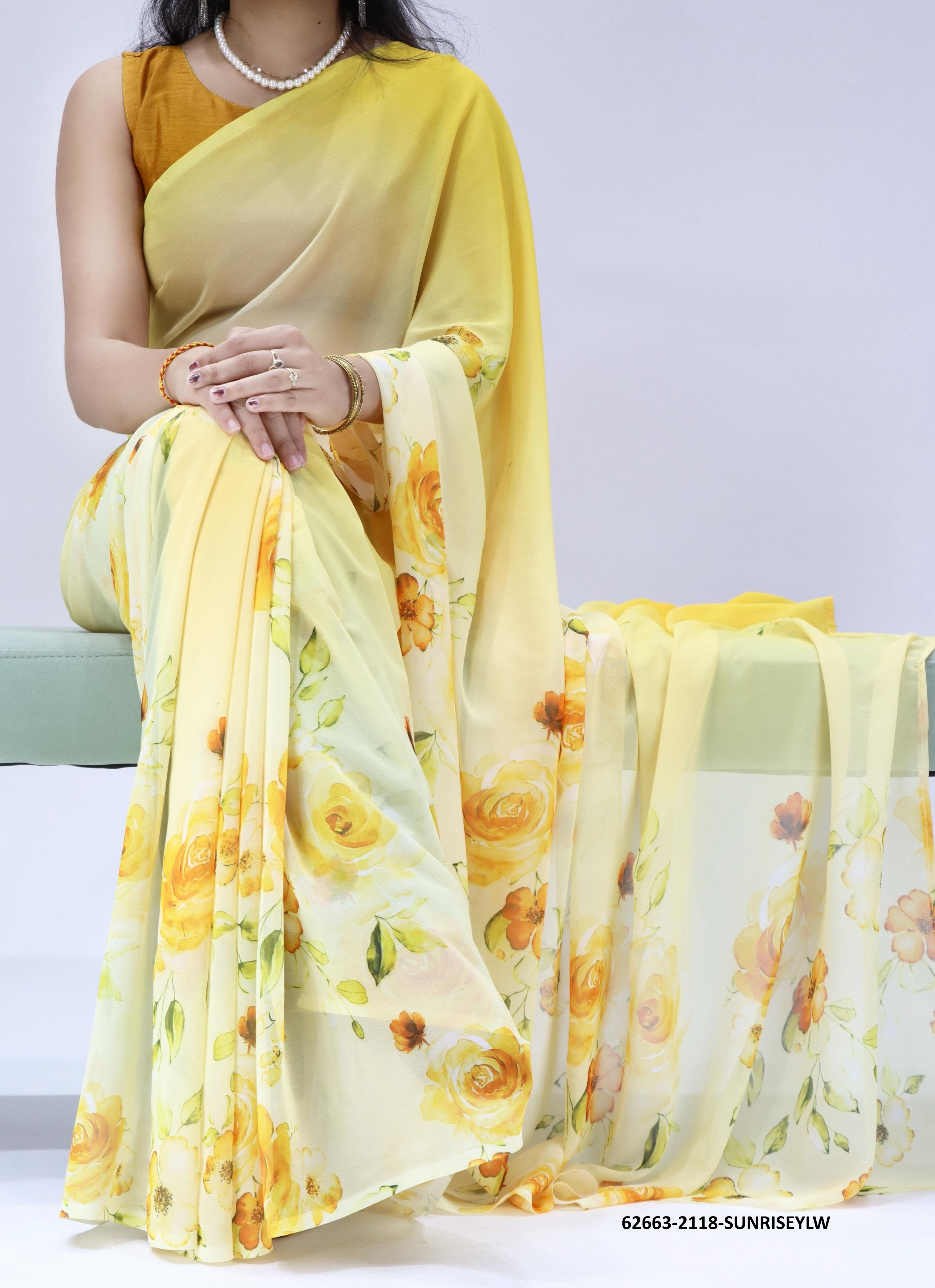 WEIGHTLESS FLORAL PRINTS - Catalog # 62663 (Set of 4 Sarees) by Desi Muse