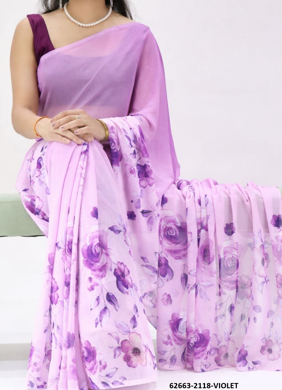 WEIGHTLESS FLORAL PRINTS - Catalog # 62663 (Set of 4 Sarees) by Desi Muse