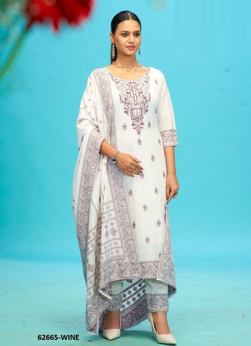 COTTON JACQUARD 3 - Catalog # 62665 (Set of 4 SIZE-SETS [Readymade Salwar Suits]) by Jagraasa