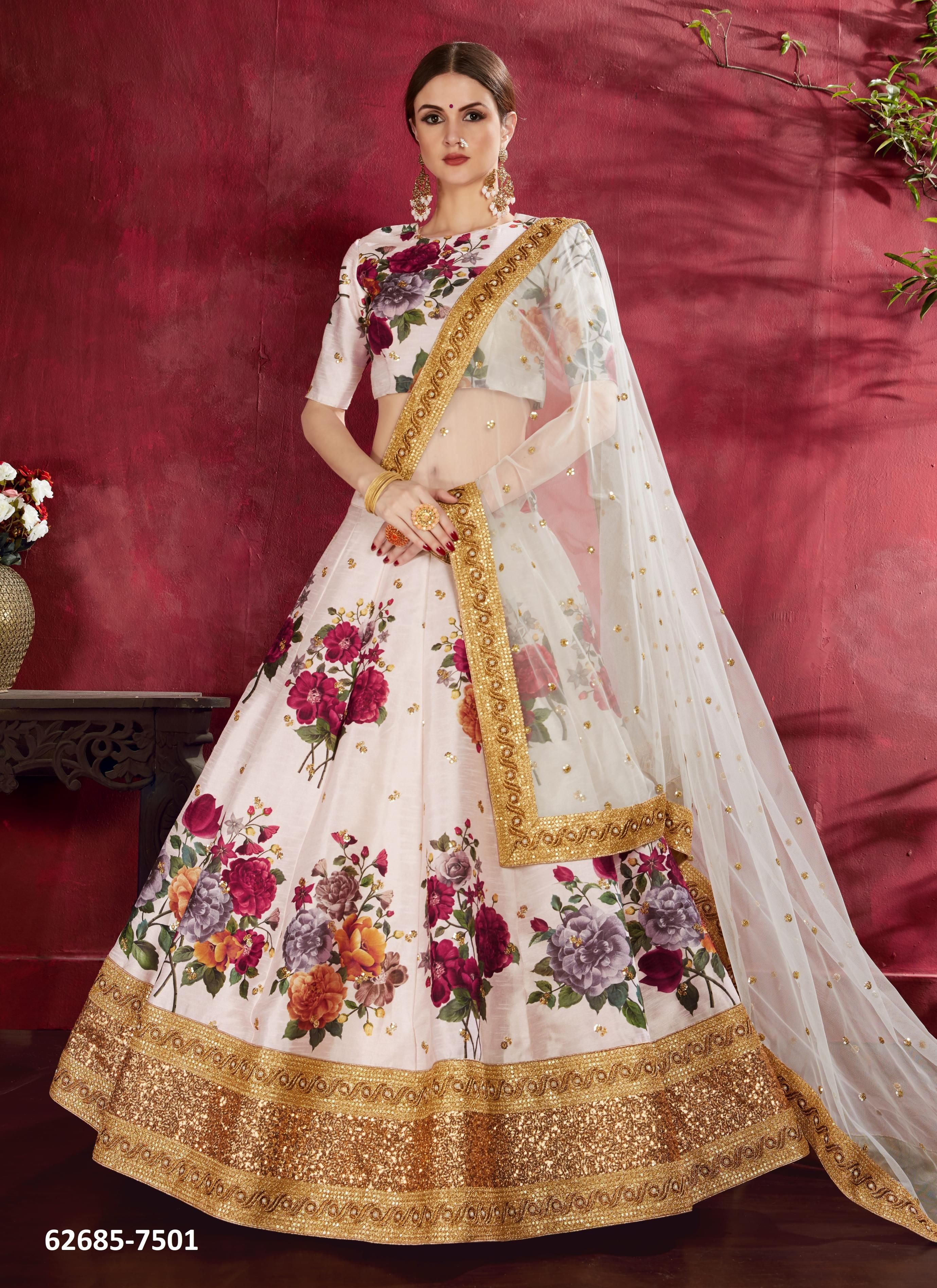 CARNATIONS - Catalog # 62685 (Set of 11 Semi-Stitched Lehengas) by Desi Muse CARNATIONS - Catalog # 62685 (Set of 11 Semi-Stitched Lehengas) by Desi Muse