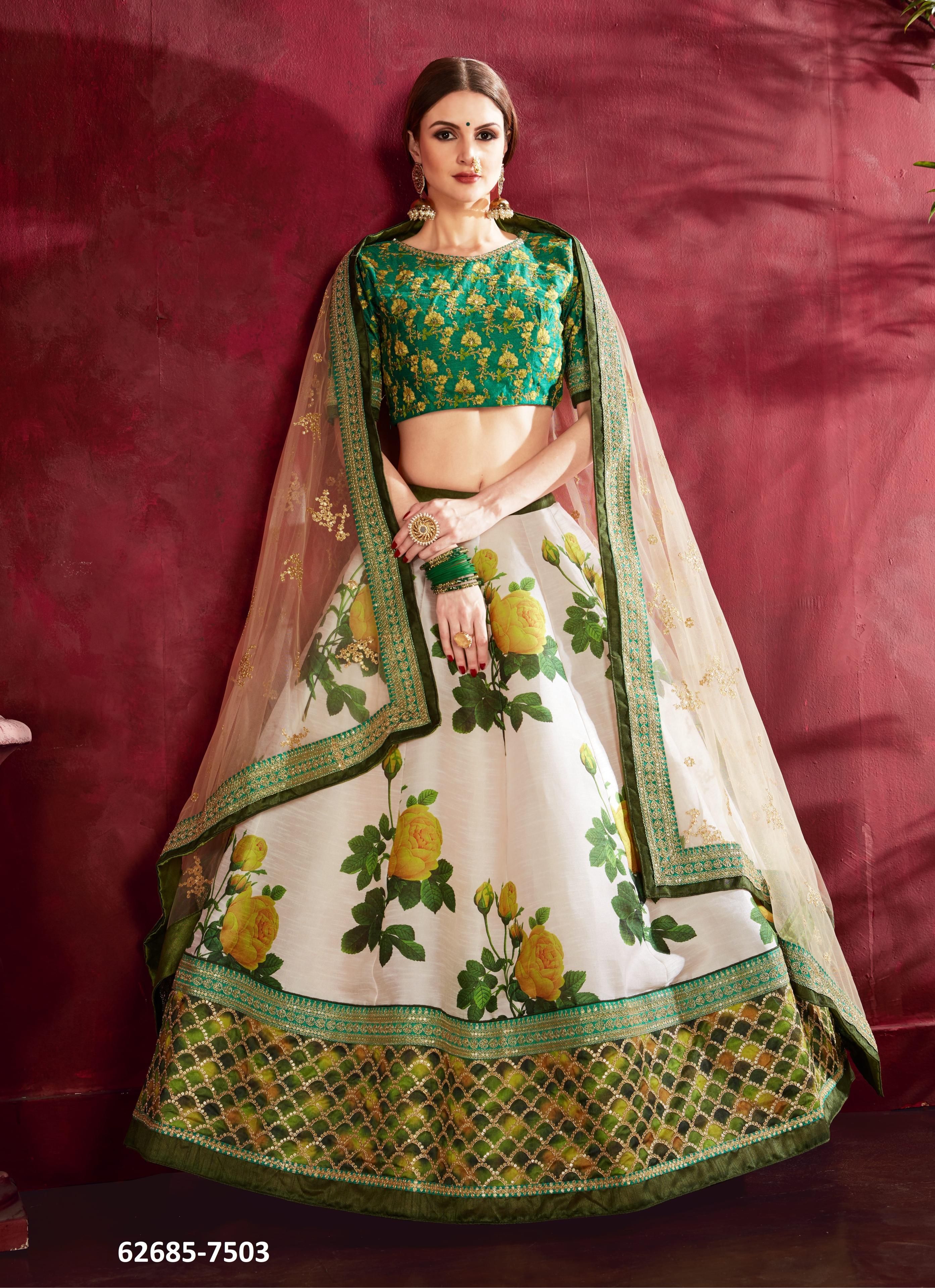 CARNATIONS - Catalog # 62685 (Set of 11 Semi-Stitched Lehengas) by Desi Muse CARNATIONS - Catalog # 62685 (Set of 11 Semi-Stitched Lehengas) by Desi Muse