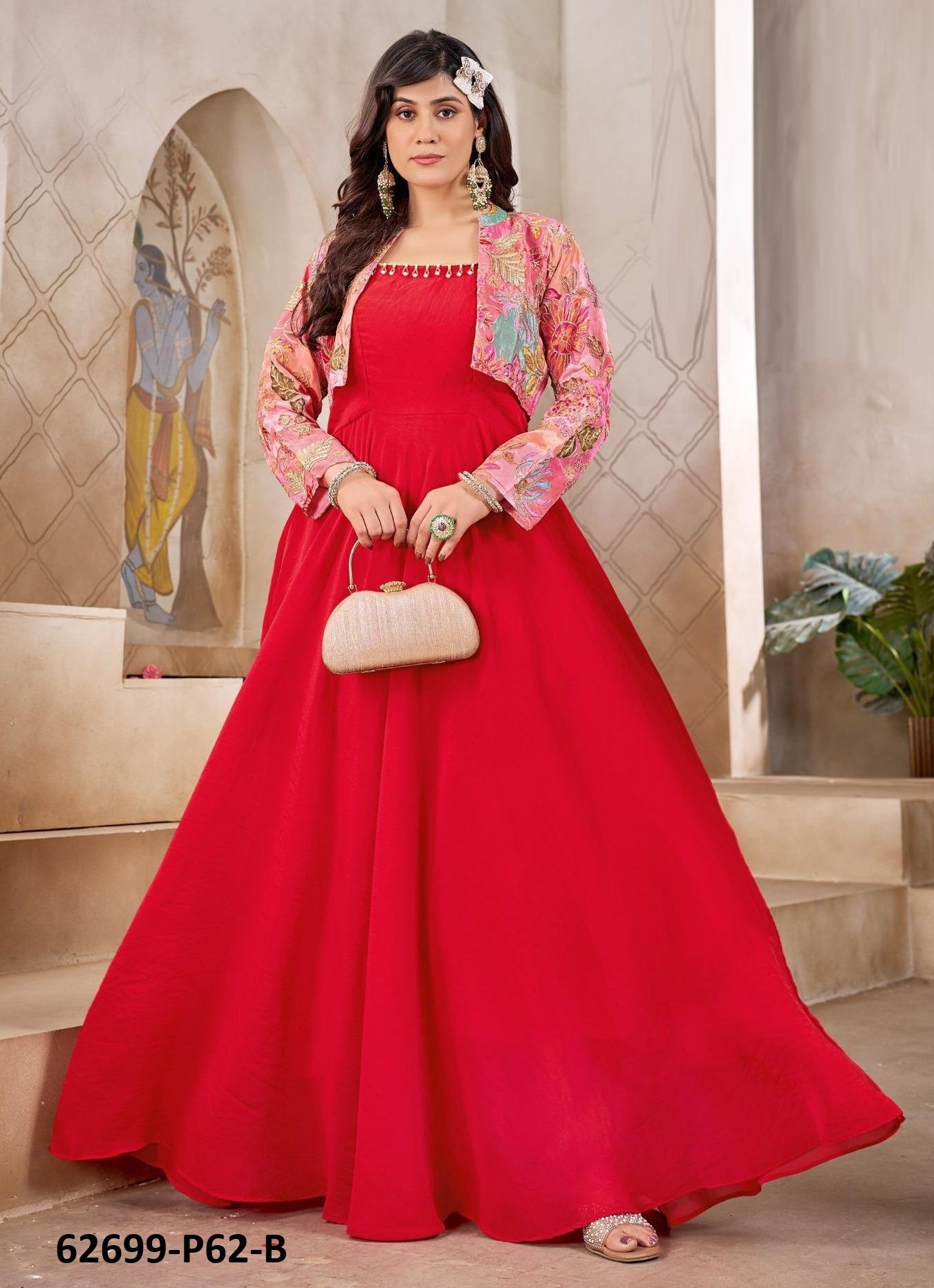 GOWNS WITH KOTI SERIES P62 - Catalog # 62699 (Set of 4 SIZE-SETS [Readymade Gowns]) by Meheriya