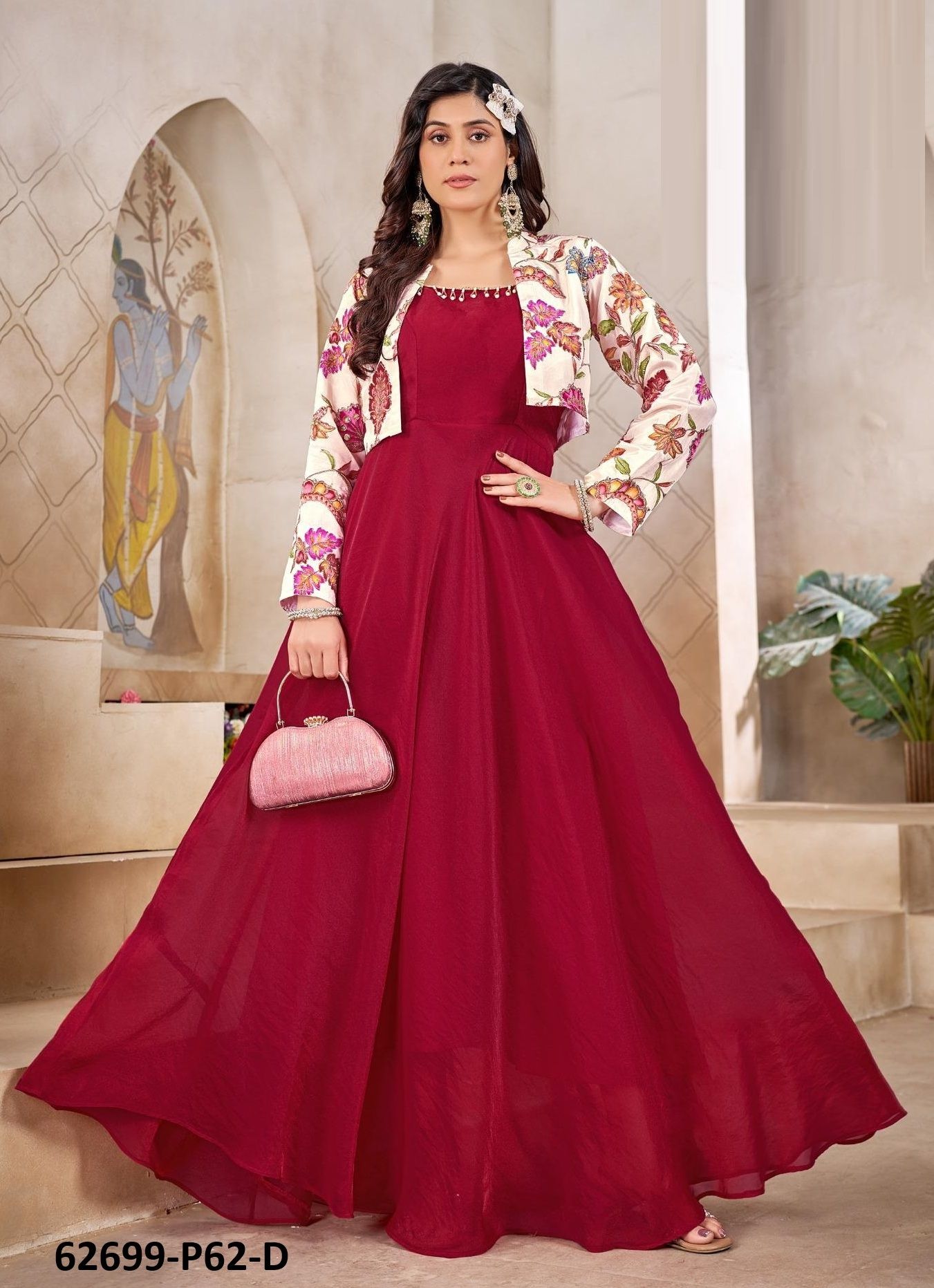 GOWNS WITH KOTI SERIES P62 - Catalog # 62699 (Set of 4 SIZE-SETS [Readymade Gowns]) by Meheriya