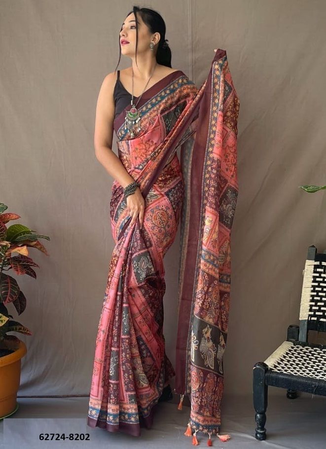 KALAMKARI PRINT 3 - Catalog # 62724 (Set of 4 Sarees) by Meheriya