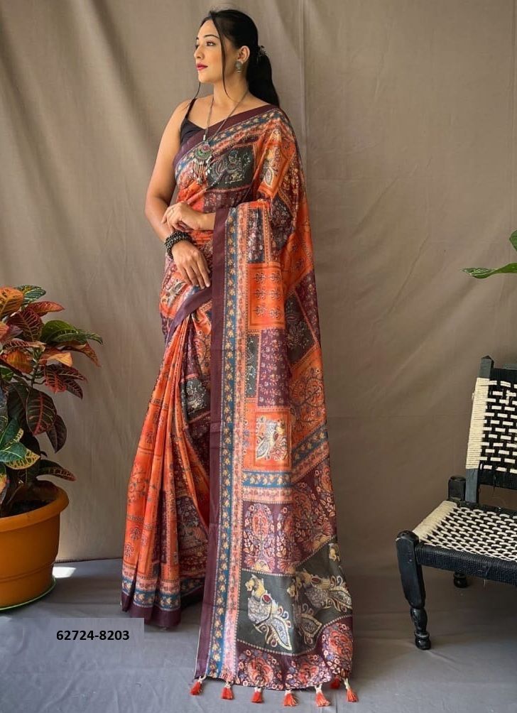 KALAMKARI PRINT 3 - Catalog # 62724 (Set of 4 Sarees) by Meheriya