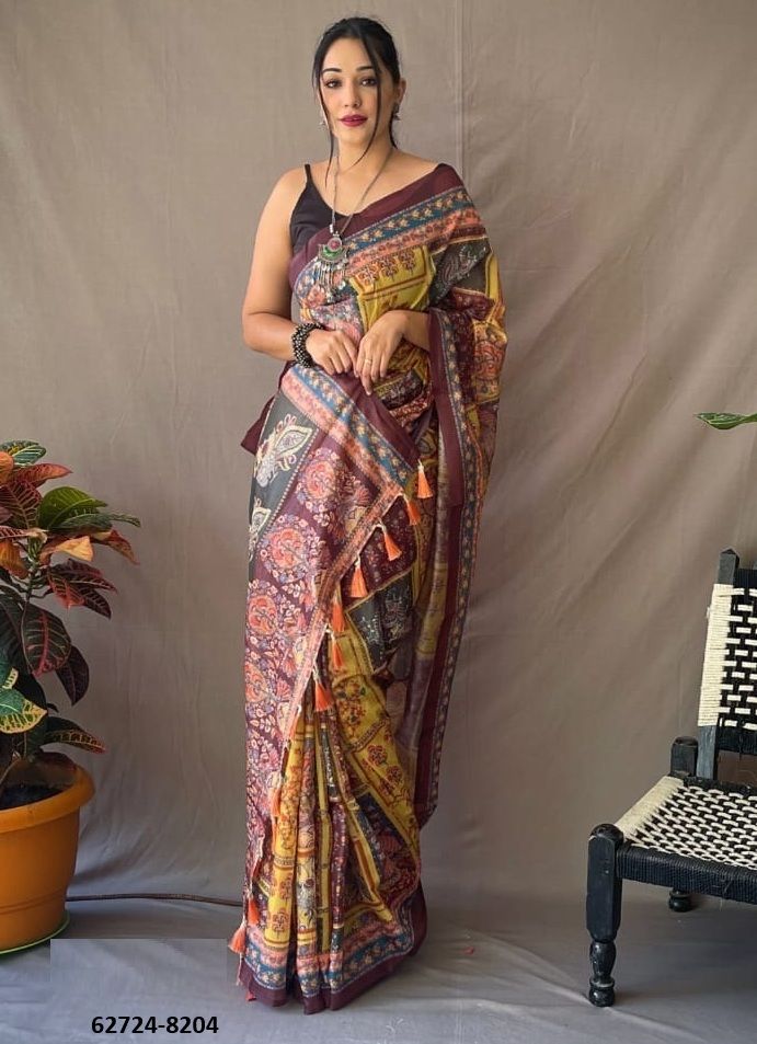KALAMKARI PRINT 3 - Catalog # 62724 (Set of 4 Sarees) by Meheriya