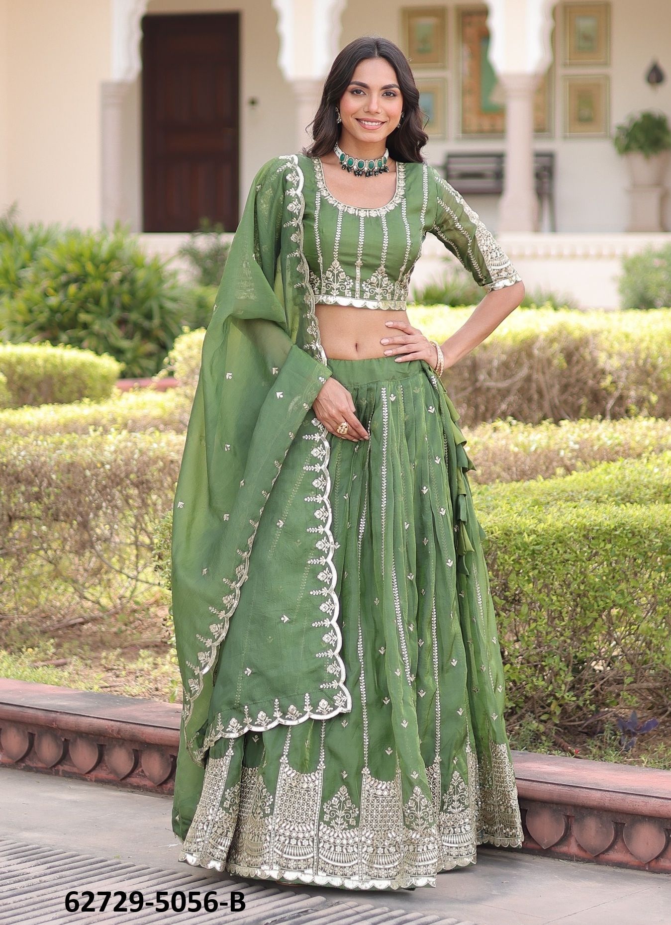 SERIES 5056 - Catalog # 62729 (Set of 2 Semi-Stitched Lehengas) by Meheriya