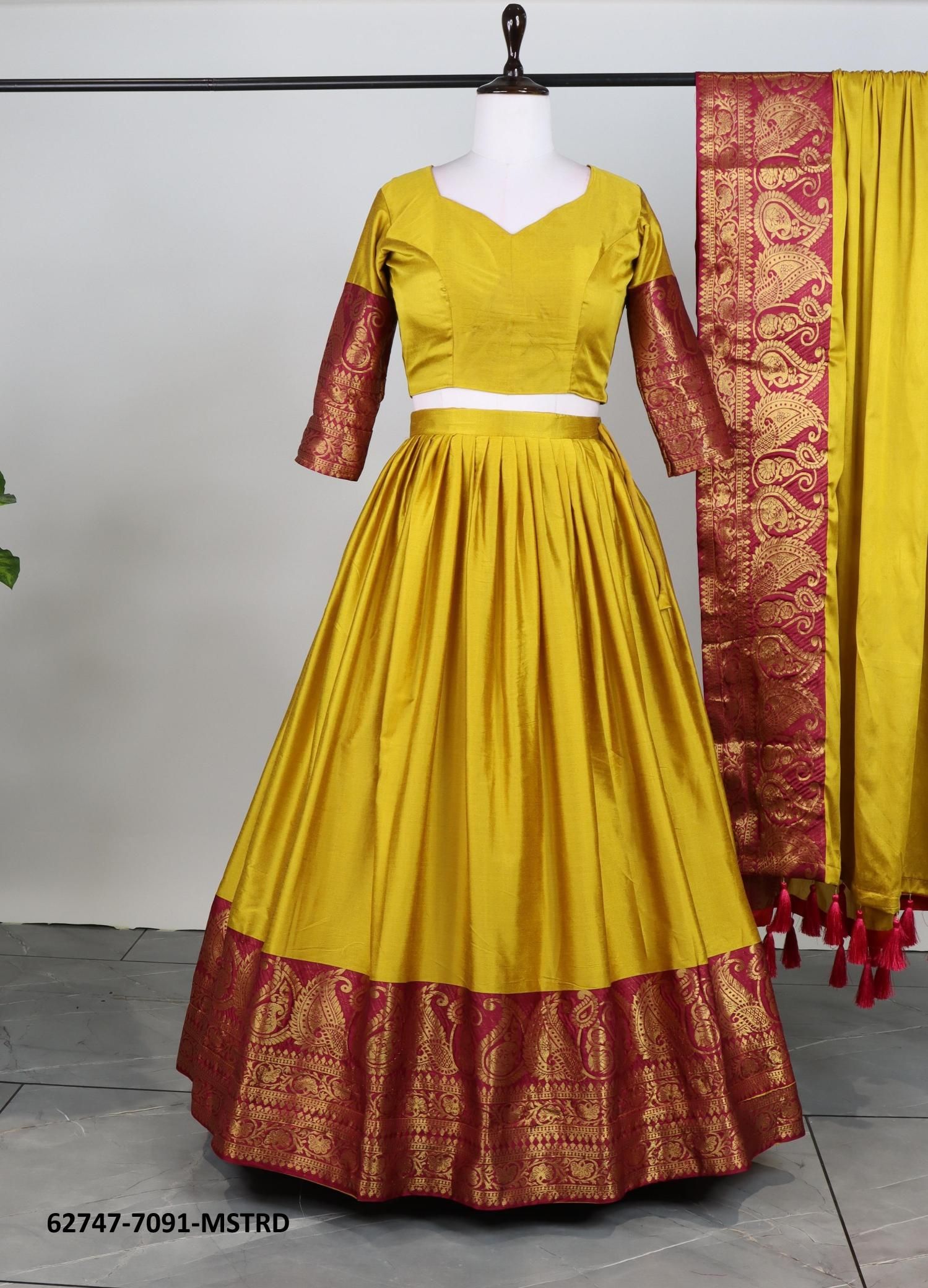SERIES 7091 - Catalog # 62747 (Set of 3 Semi-Stitched Lehengas) by Meheriya