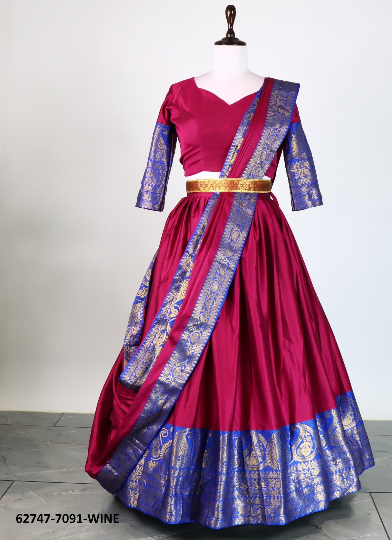 SERIES 7091 - Catalog # 62747 (Set of 3 Semi-Stitched Lehengas) by Meheriya