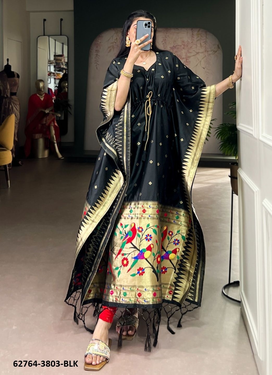 NITYA PAITHANI SILK - Catalog # 62764 (Set of 4 Kaftans / Ponchos) by Serengeti NITYA PAITHANI SILK - Catalog # 62764 (Set of 4 Kaftans / Ponchos) by Serengeti