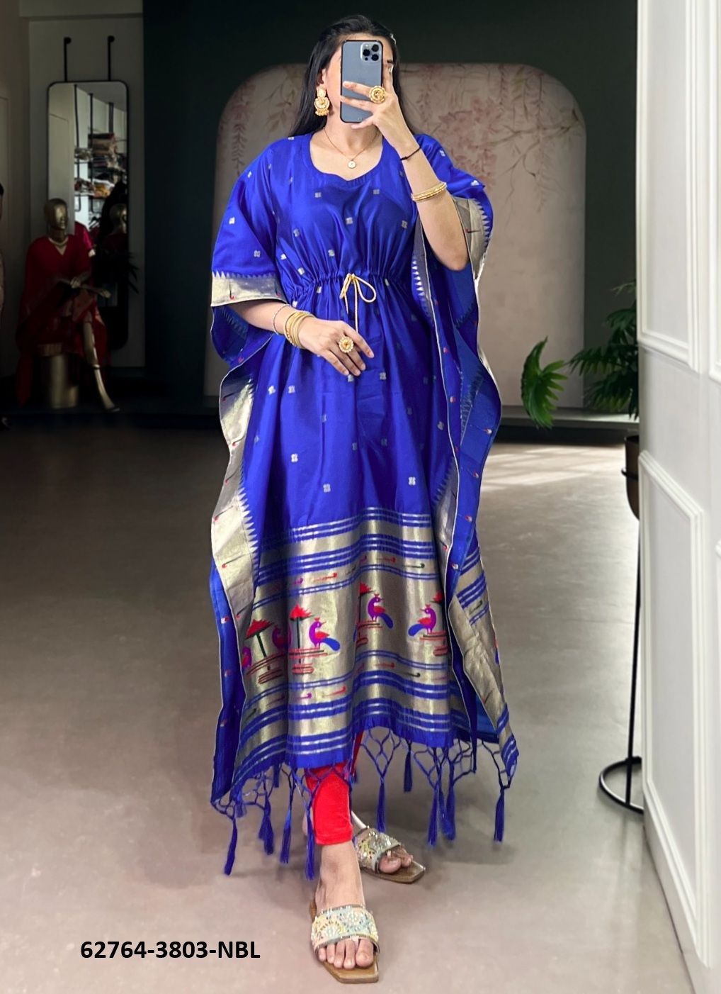 NITYA PAITHANI SILK - Catalog # 62764 (Set of 4 Kaftans / Ponchos) by Serengeti NITYA PAITHANI SILK - Catalog # 62764 (Set of 4 Kaftans / Ponchos) by Serengeti