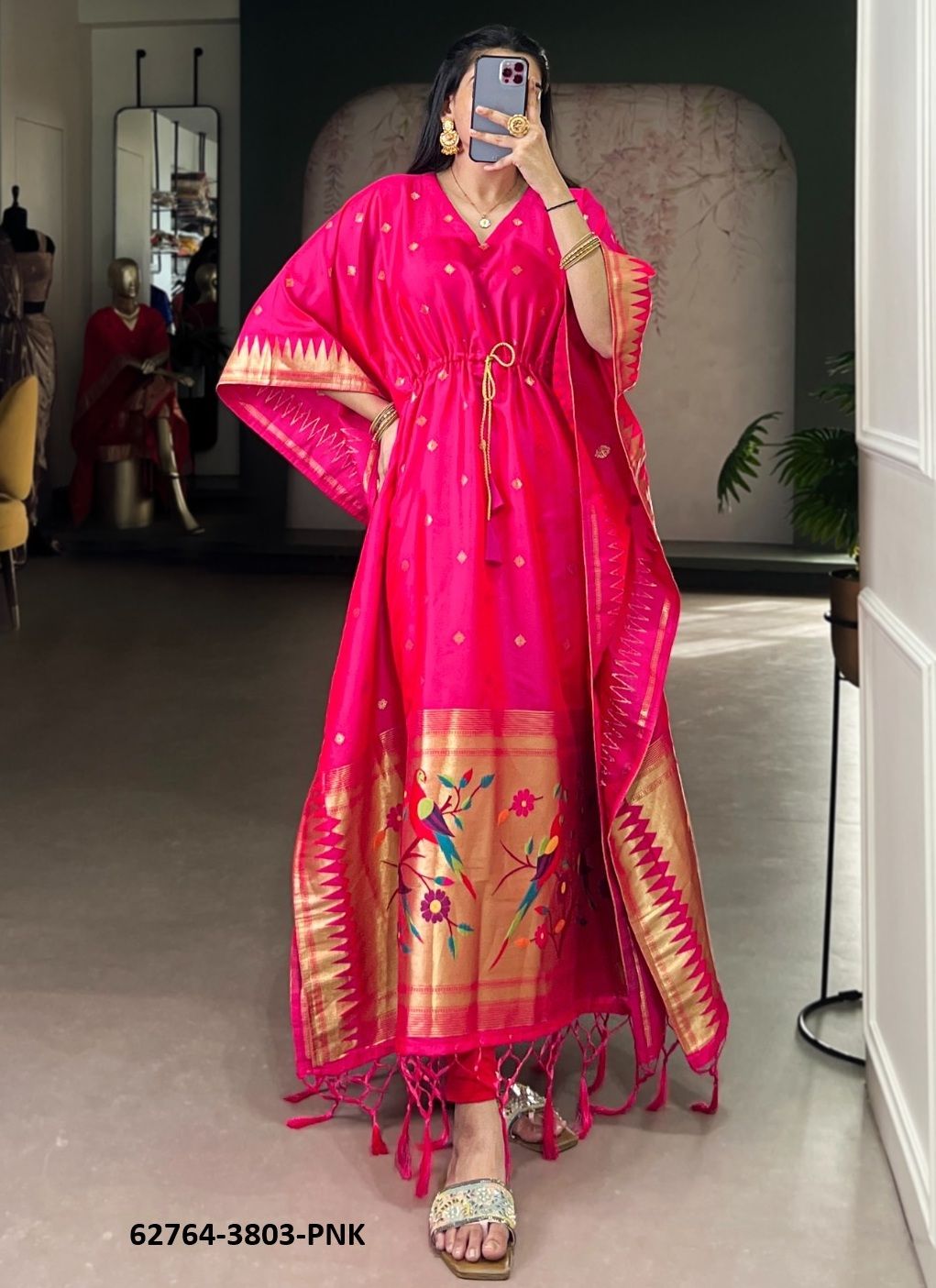 NITYA PAITHANI SILK - Catalog # 62764 (Set of 4 Kaftans / Ponchos) by Serengeti NITYA PAITHANI SILK - Catalog # 62764 (Set of 4 Kaftans / Ponchos) by Serengeti