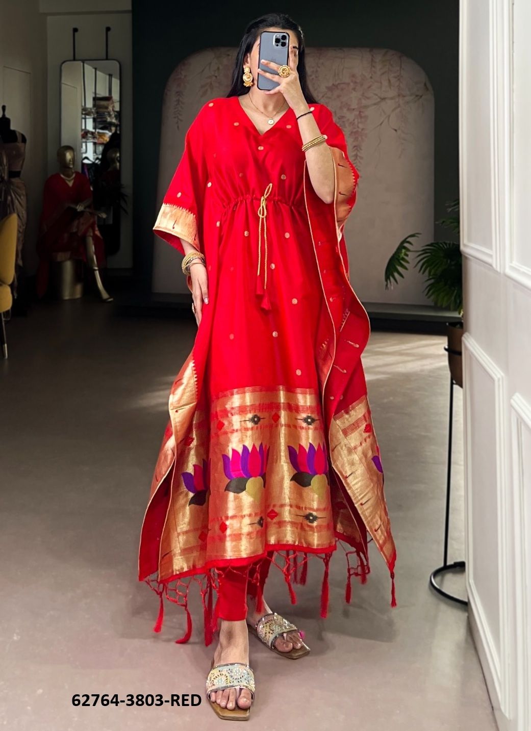 NITYA PAITHANI SILK - Catalog # 62764 (Set of 4 Kaftans / Ponchos) by Serengeti NITYA PAITHANI SILK - Catalog # 62764 (Set of 4 Kaftans / Ponchos) by Serengeti