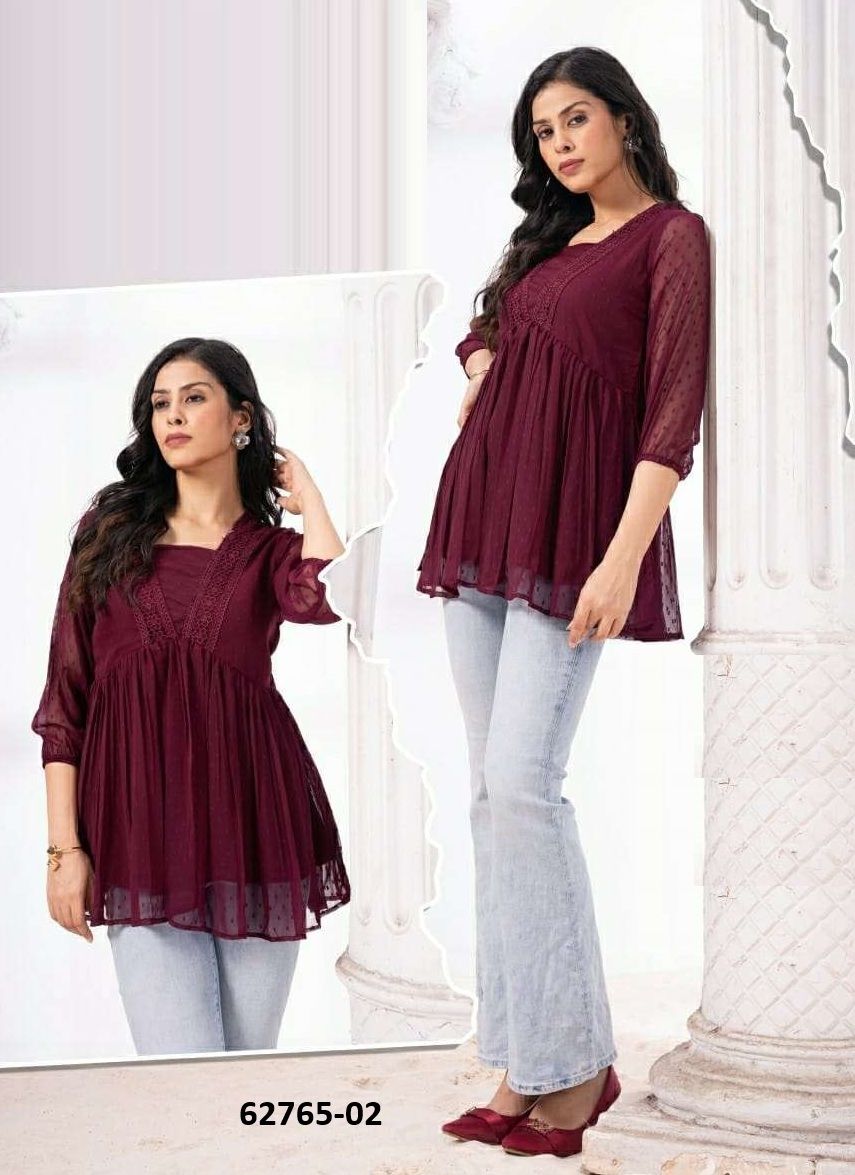 WHITE FIELD - Catalog # 62765 (Set of 8 Readymade Women's Kurtis / Tops) by Kaya Ahmedabad