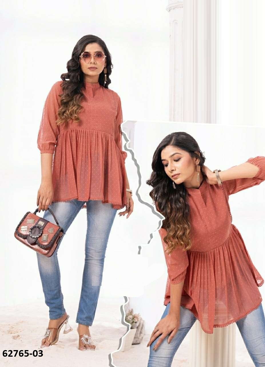WHITE FIELD - Catalog # 62765 (Set of 8 Readymade Women's Kurtis / Tops) by Kaya Ahmedabad
