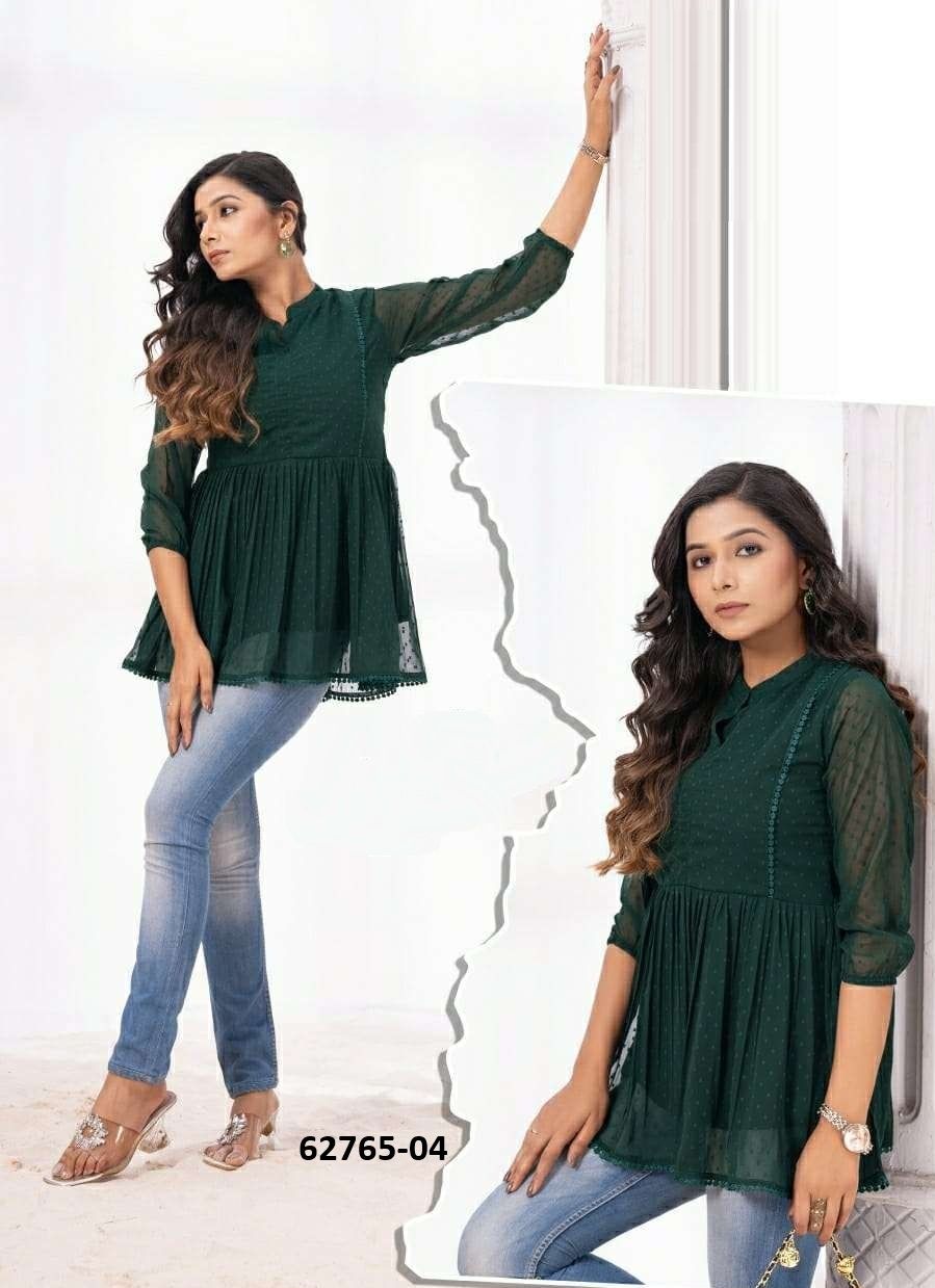 WHITE FIELD - Catalog # 62765 (Set of 8 Readymade Women's Kurtis / Tops) by Kaya Ahmedabad