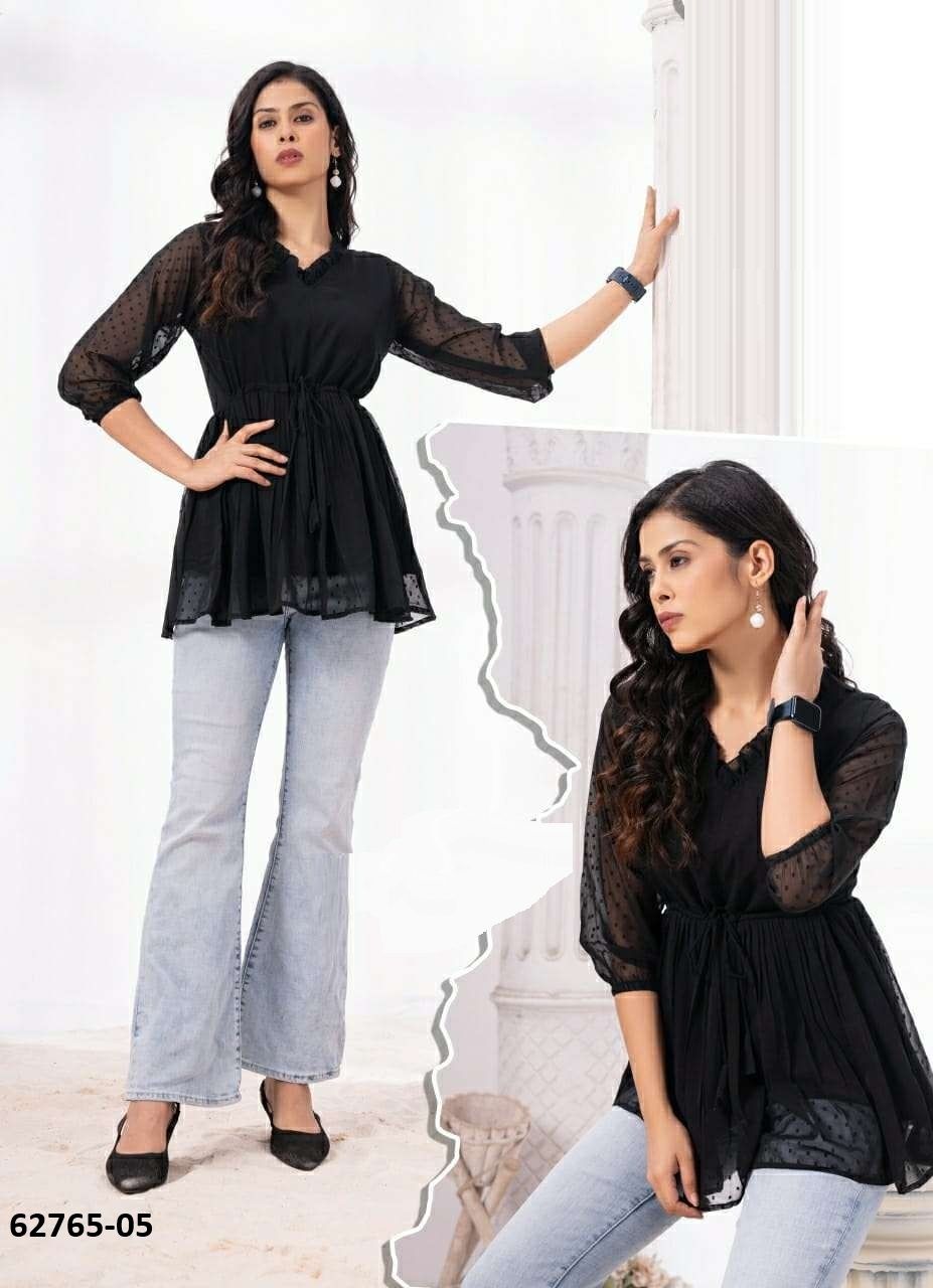 WHITE FIELD - Catalog # 62765 (Set of 8 Readymade Women's Kurtis / Tops) by Kaya Ahmedabad