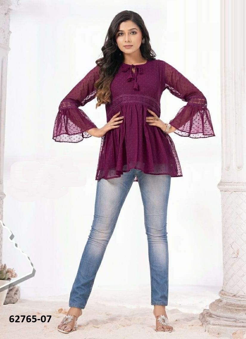 WHITE FIELD - Catalog # 62765 (Set of 8 Readymade Women's Kurtis / Tops) by Kaya Ahmedabad