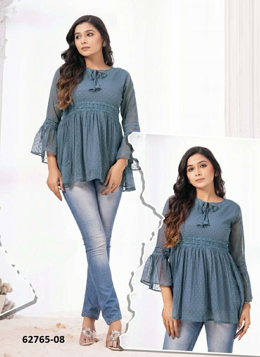 WHITE FIELD - Catalog # 62765 (Set of 8 Readymade Women's Kurtis / Tops) by Kaya Ahmedabad
