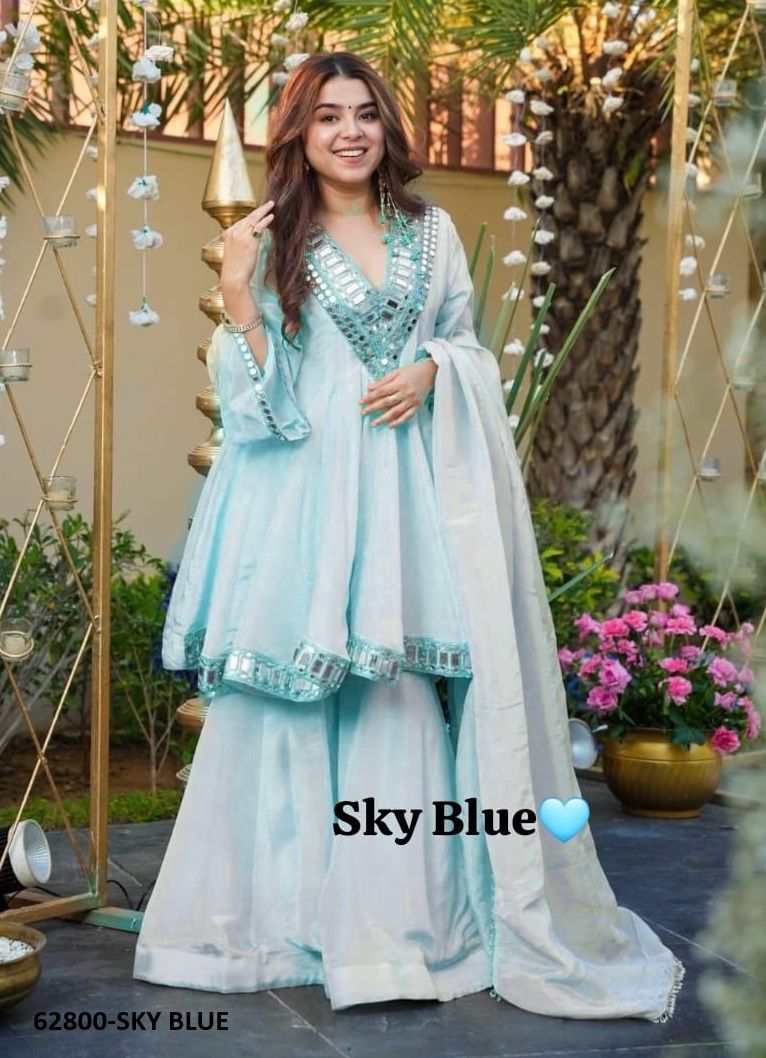 CHINON GLITTER SHARARA - Catalog # 62800 (Set of 11 Readymade Salwar Suits) by Desi Muse