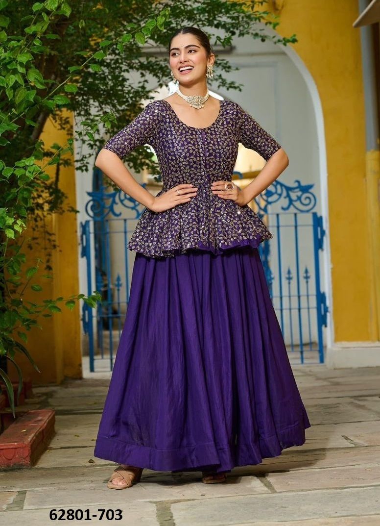 CHOLI & SKIRT SET 702-703 - Catalog # 62801 (Set of 2 Readymade Lehengas) by Meheriya