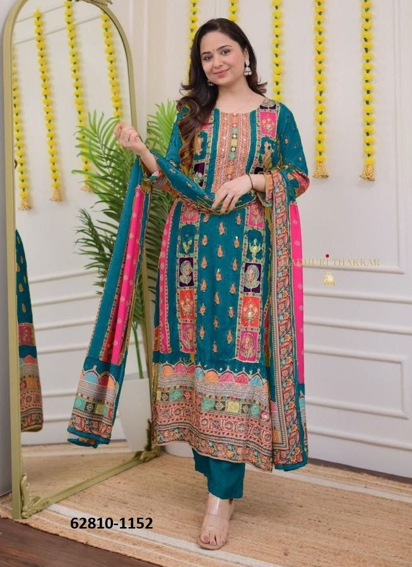 MUSLIN SERIES 1151 - Catalog # 62810 (Set of 3 Readymade Salwar Suits) by Damac Couture