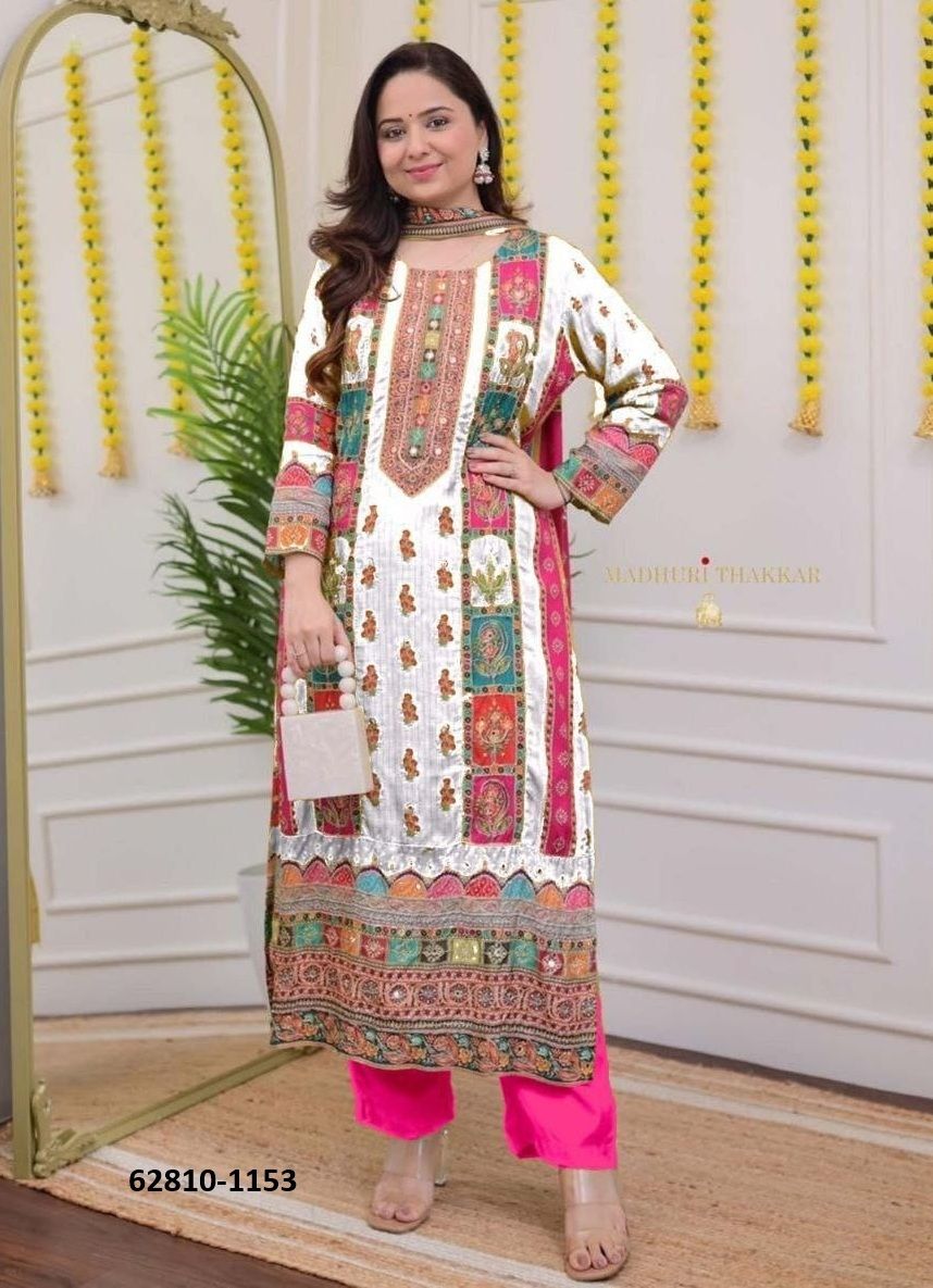 MUSLIN SERIES 1151 - Catalog # 62810 (Set of 3 Readymade Salwar Suits) by Damac Couture