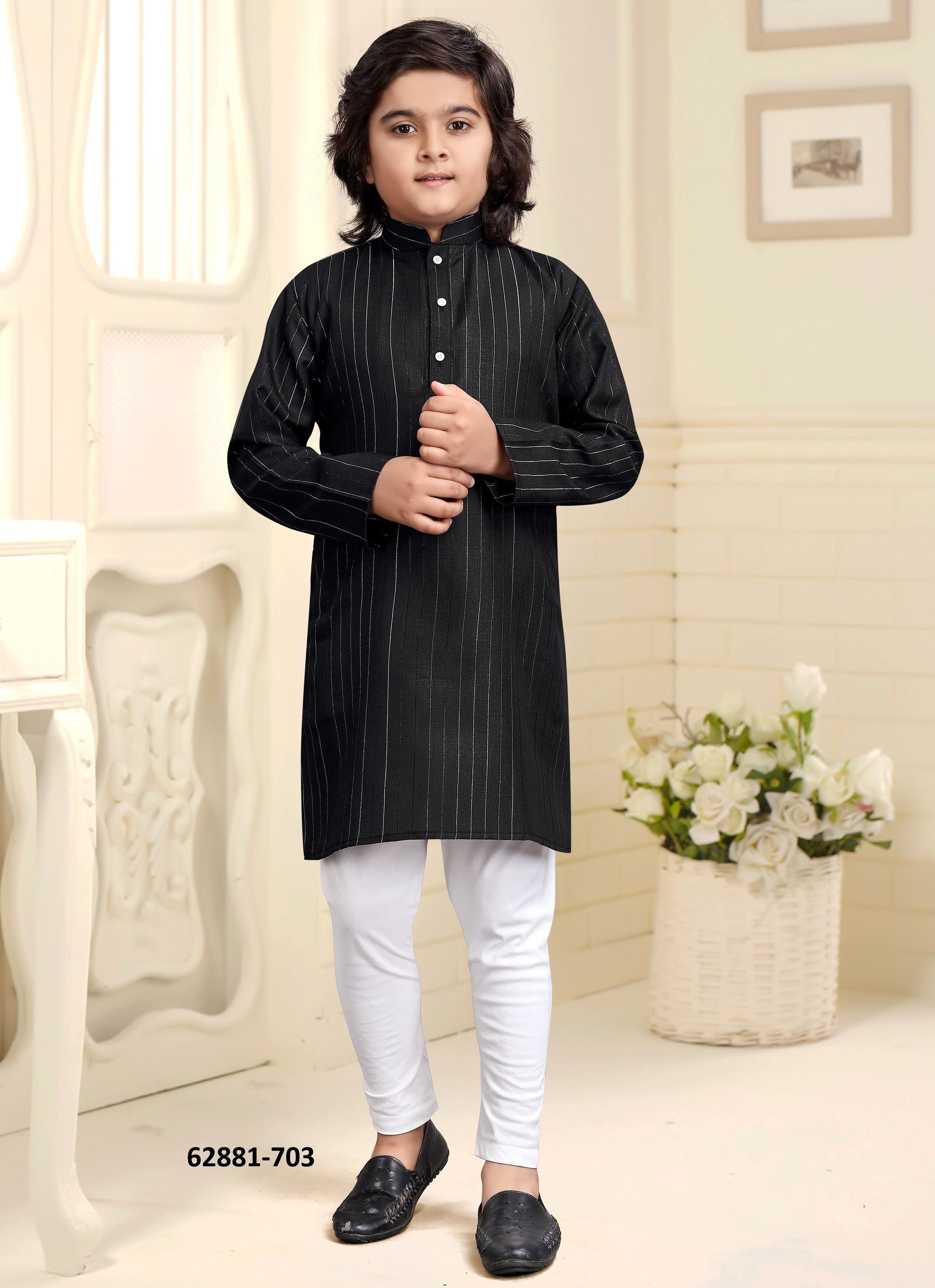 KIDS COTTON KURTA PYJAMA 702 - Catalog # 62881 (Set of 13 Men's Ethnic Wear) by Desi Muse