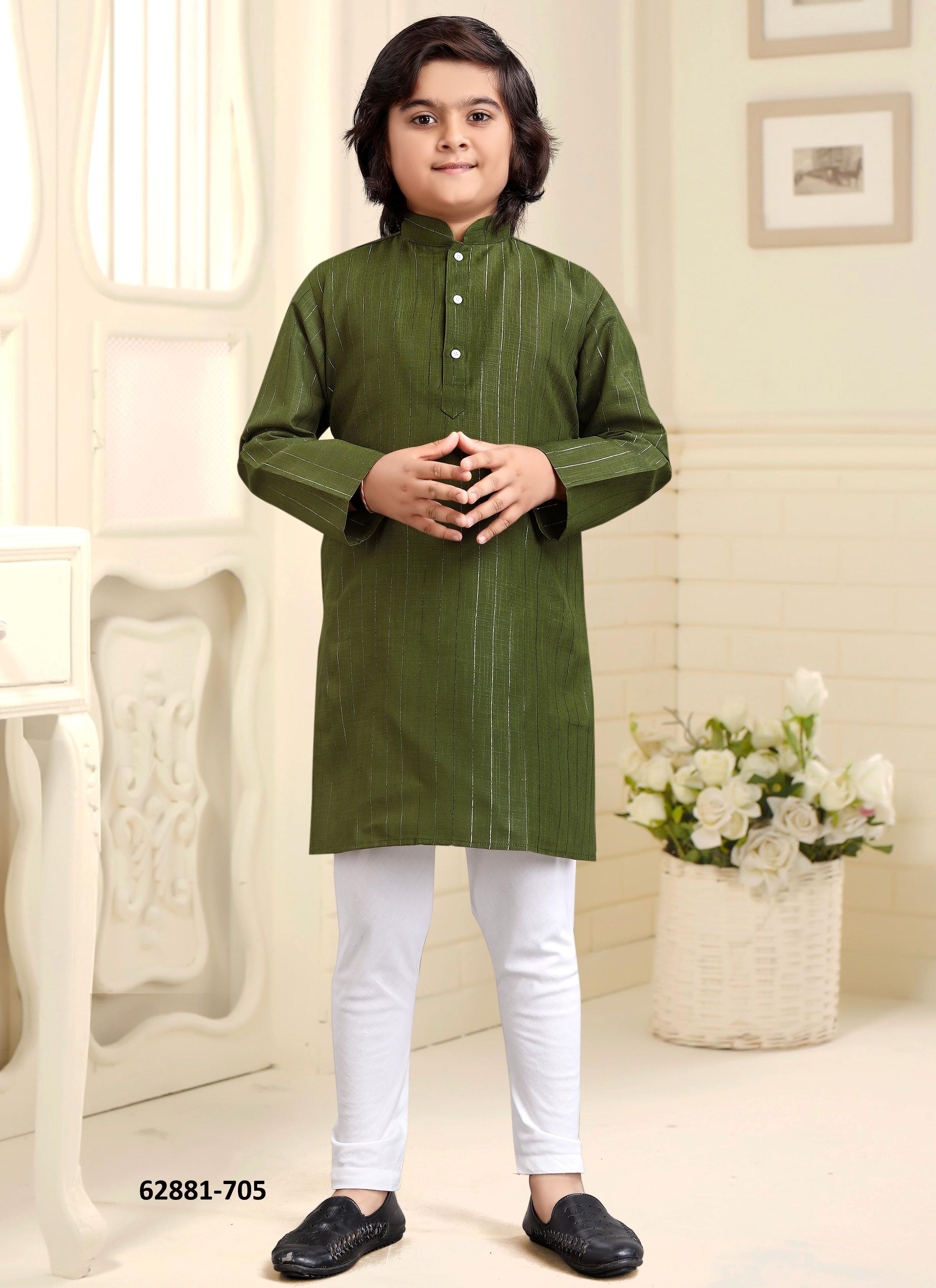 KIDS COTTON KURTA PYJAMA 702 - Catalog # 62881 (Set of 13 Men's Ethnic Wear) by Desi Muse
