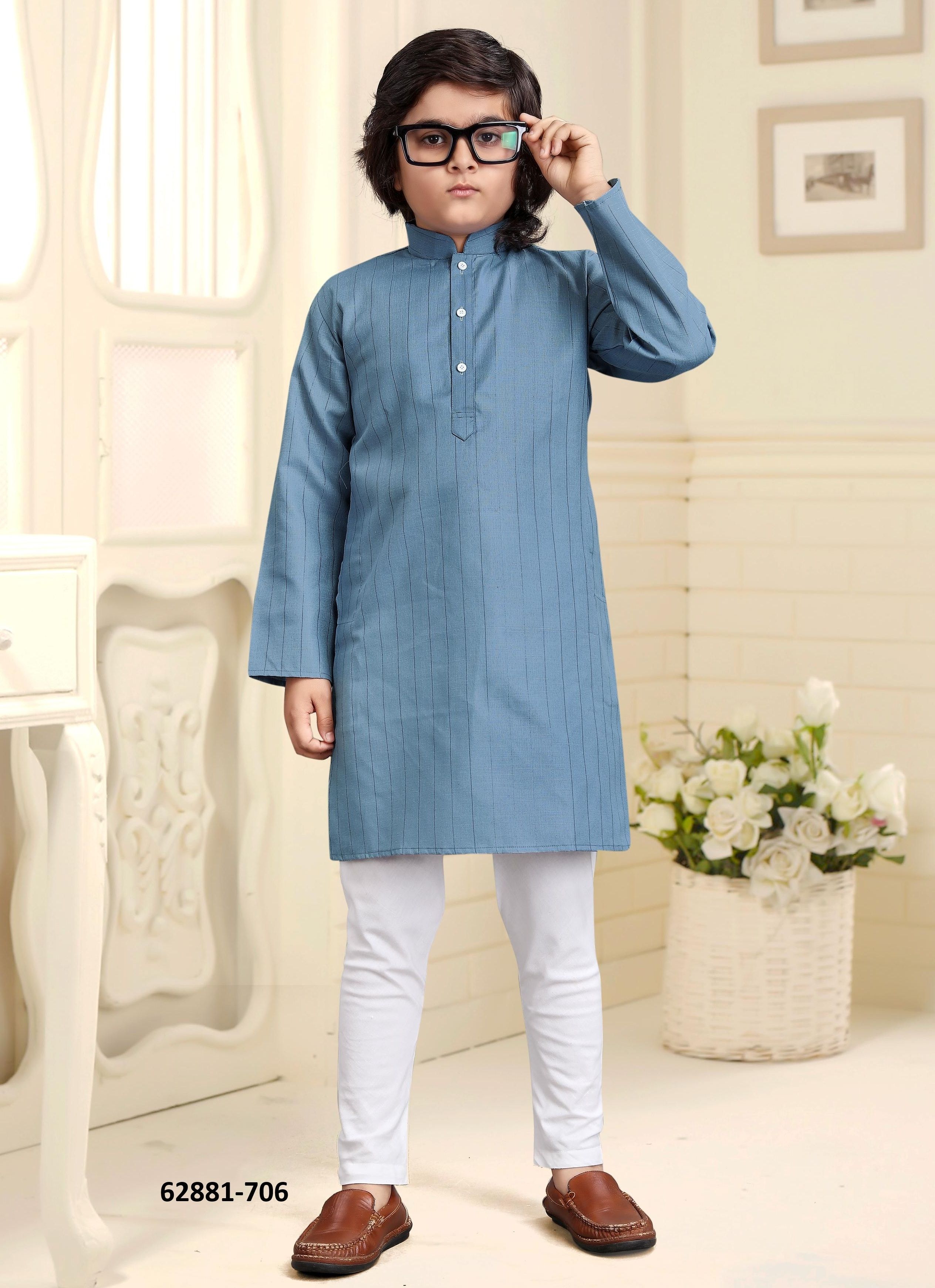 KIDS COTTON KURTA PYJAMA 702 - Catalog # 62881 (Set of 13 Men's Ethnic Wear) by Desi Muse