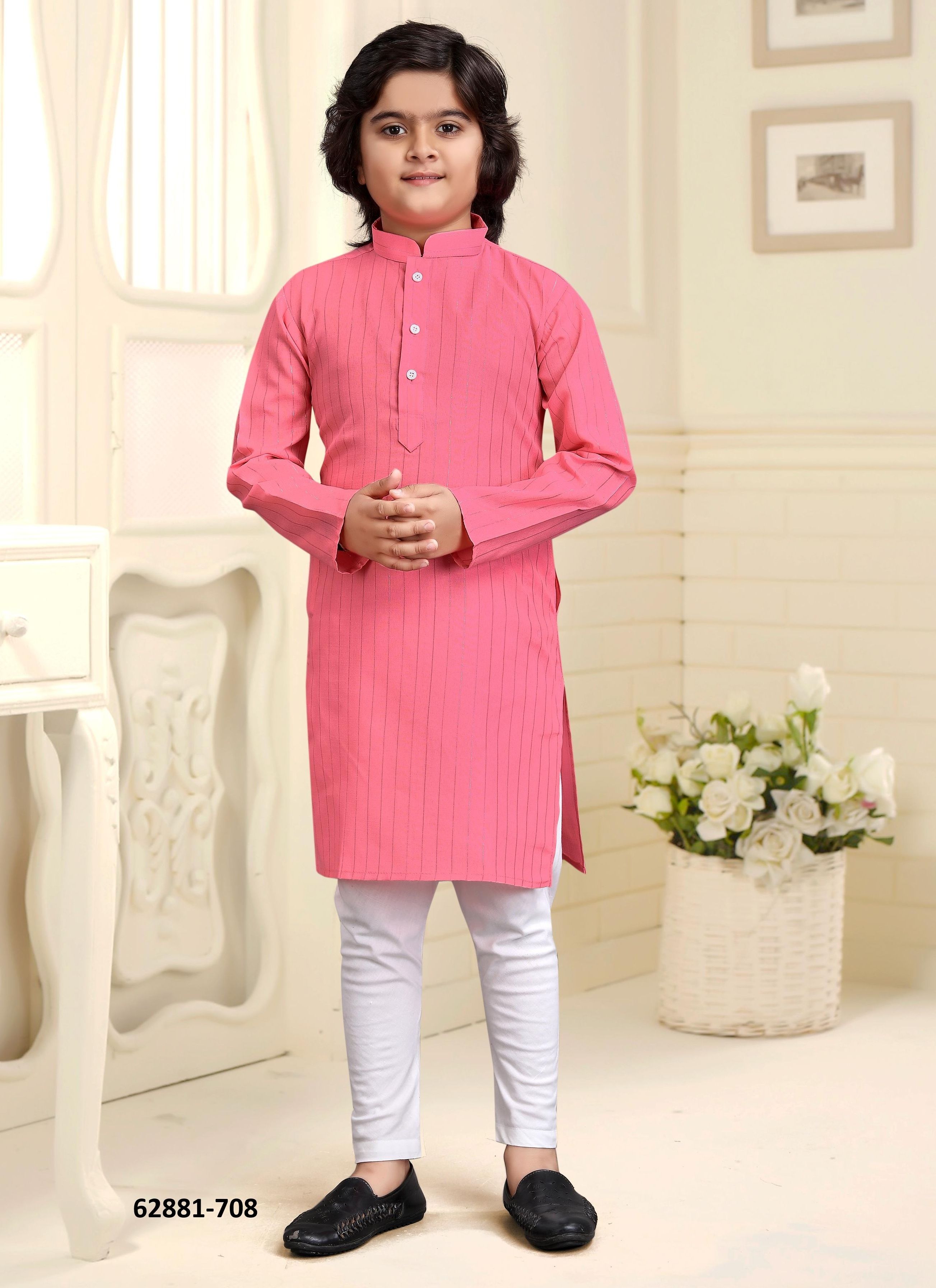 KIDS COTTON KURTA PYJAMA 702 - Catalog # 62881 (Set of 13 Men's Ethnic Wear) by Desi Muse