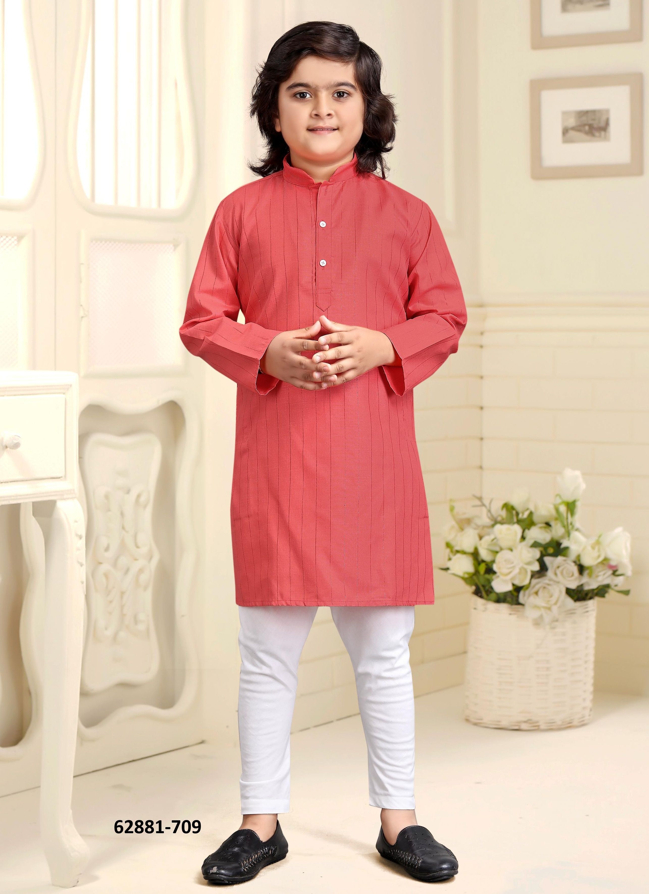 KIDS COTTON KURTA PYJAMA 702 - Catalog # 62881 (Set of 13 Men's Ethnic Wear) by Desi Muse