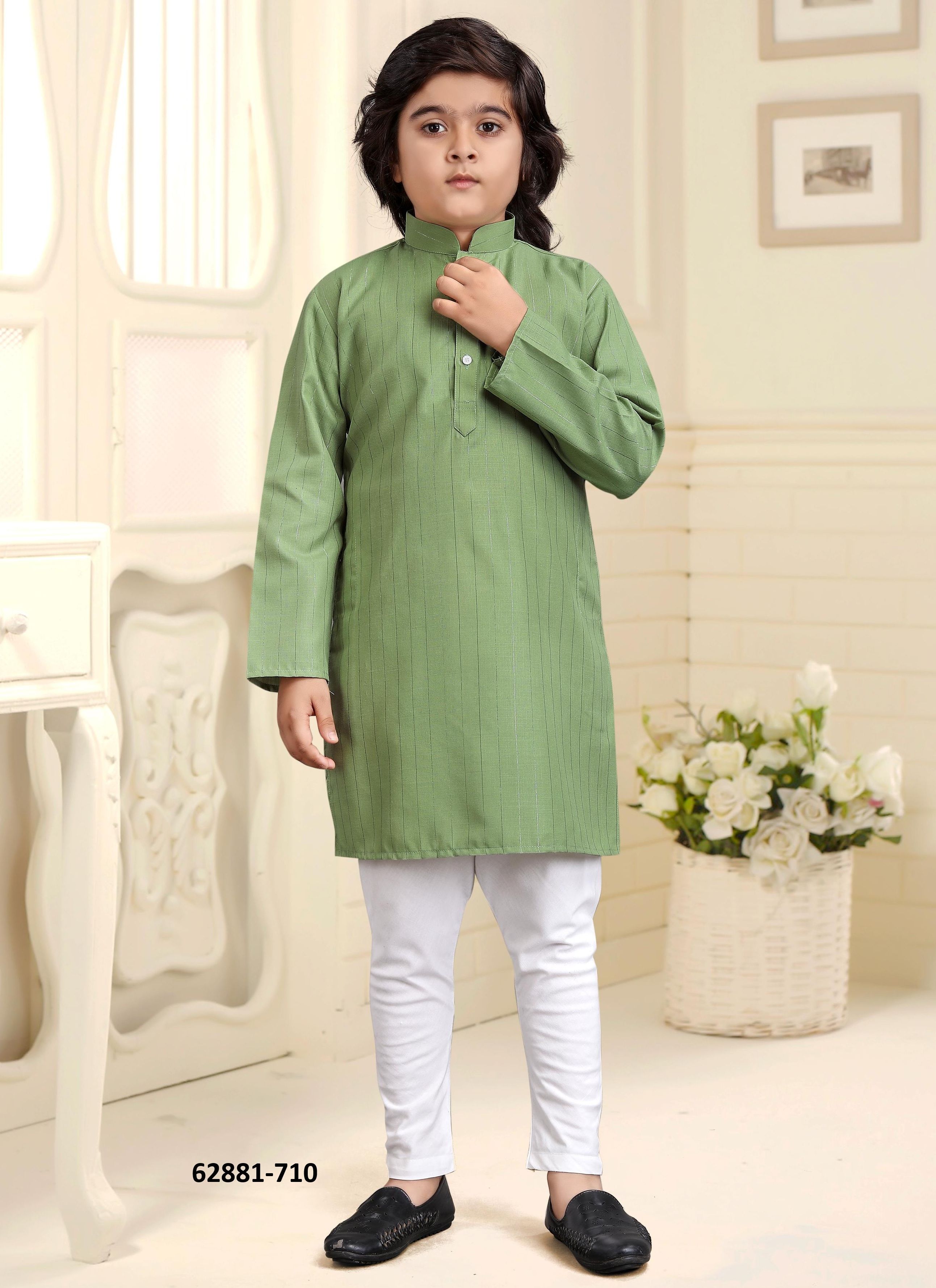 KIDS COTTON KURTA PYJAMA 702 - Catalog # 62881 (Set of 13 Men's Ethnic Wear) by Desi Muse