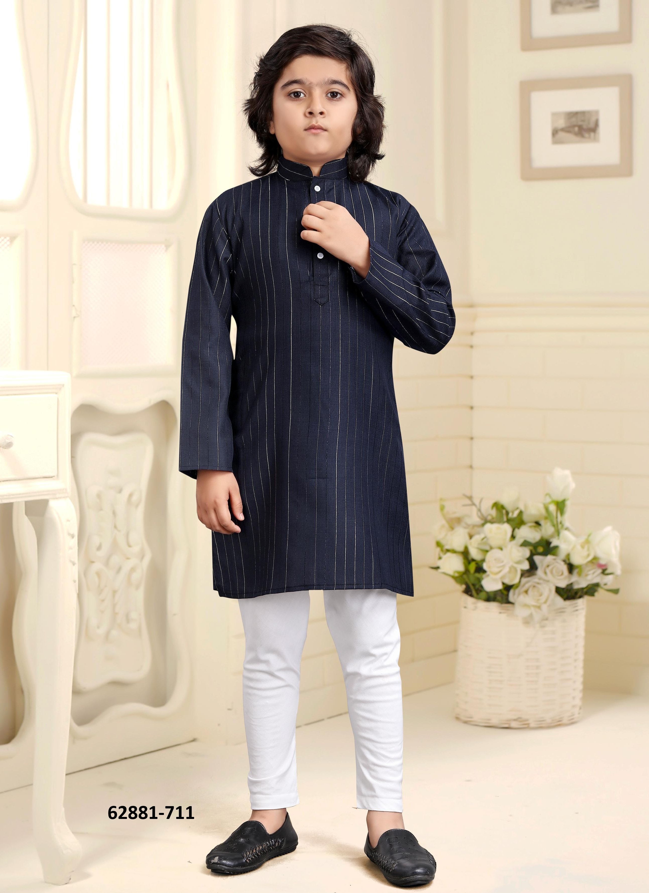 KIDS COTTON KURTA PYJAMA 702 - Catalog # 62881 (Set of 13 Men's Ethnic Wear) by Desi Muse