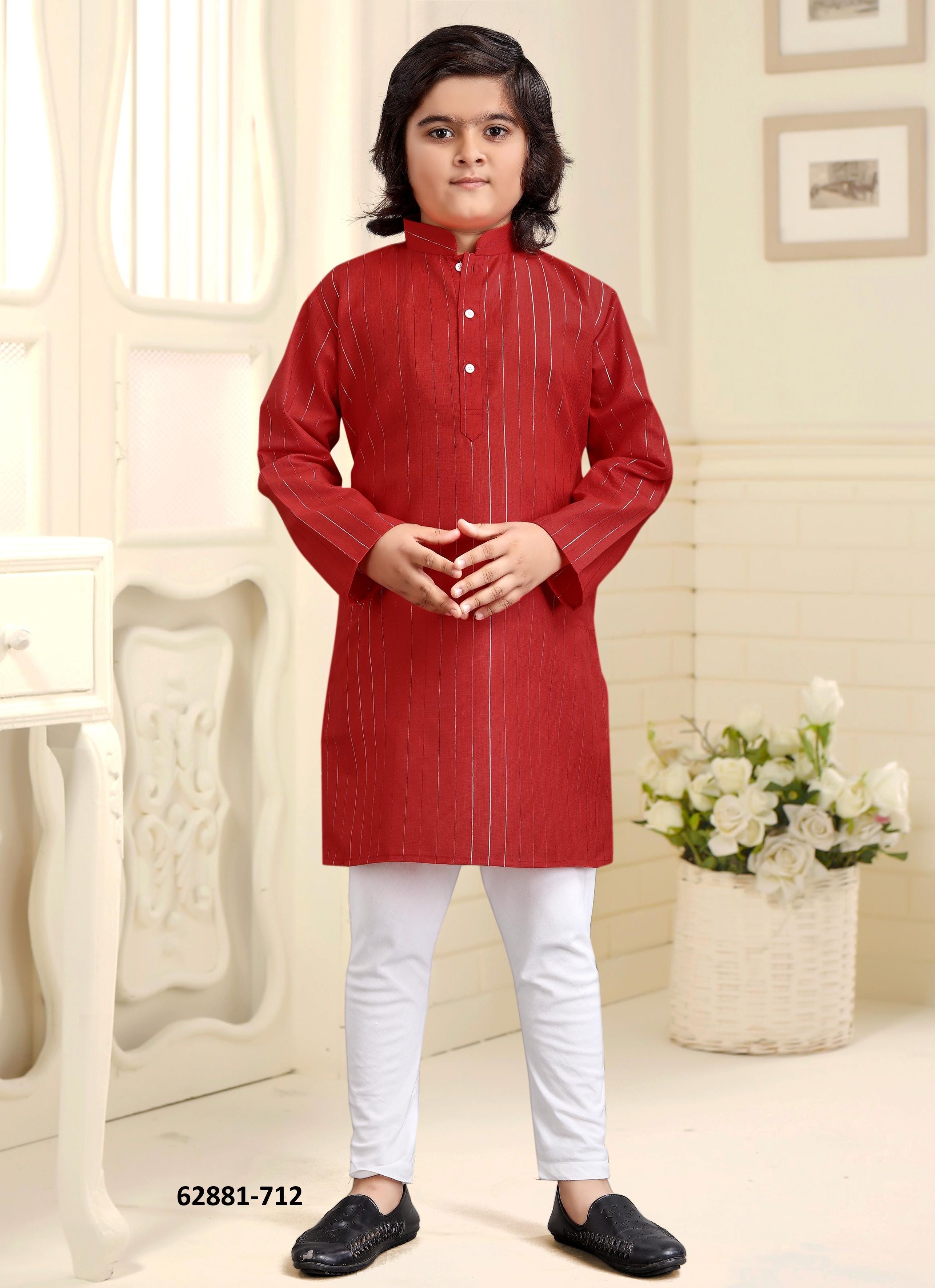 KIDS COTTON KURTA PYJAMA 702 - Catalog # 62881 (Set of 13 Men's Ethnic Wear) by Desi Muse