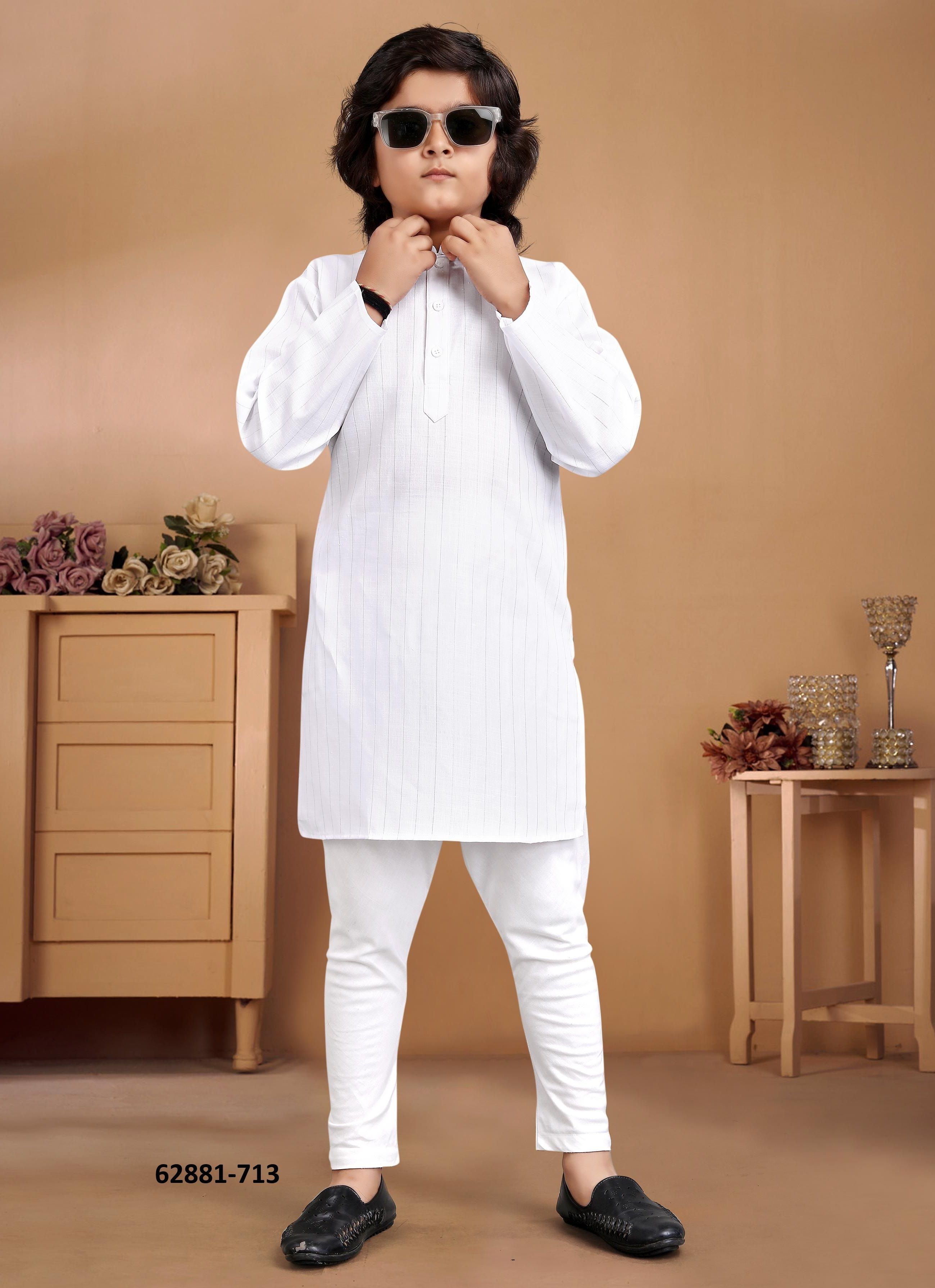 KIDS COTTON KURTA PYJAMA 702 - Catalog # 62881 (Set of 13 Men's Ethnic Wear) by Desi Muse