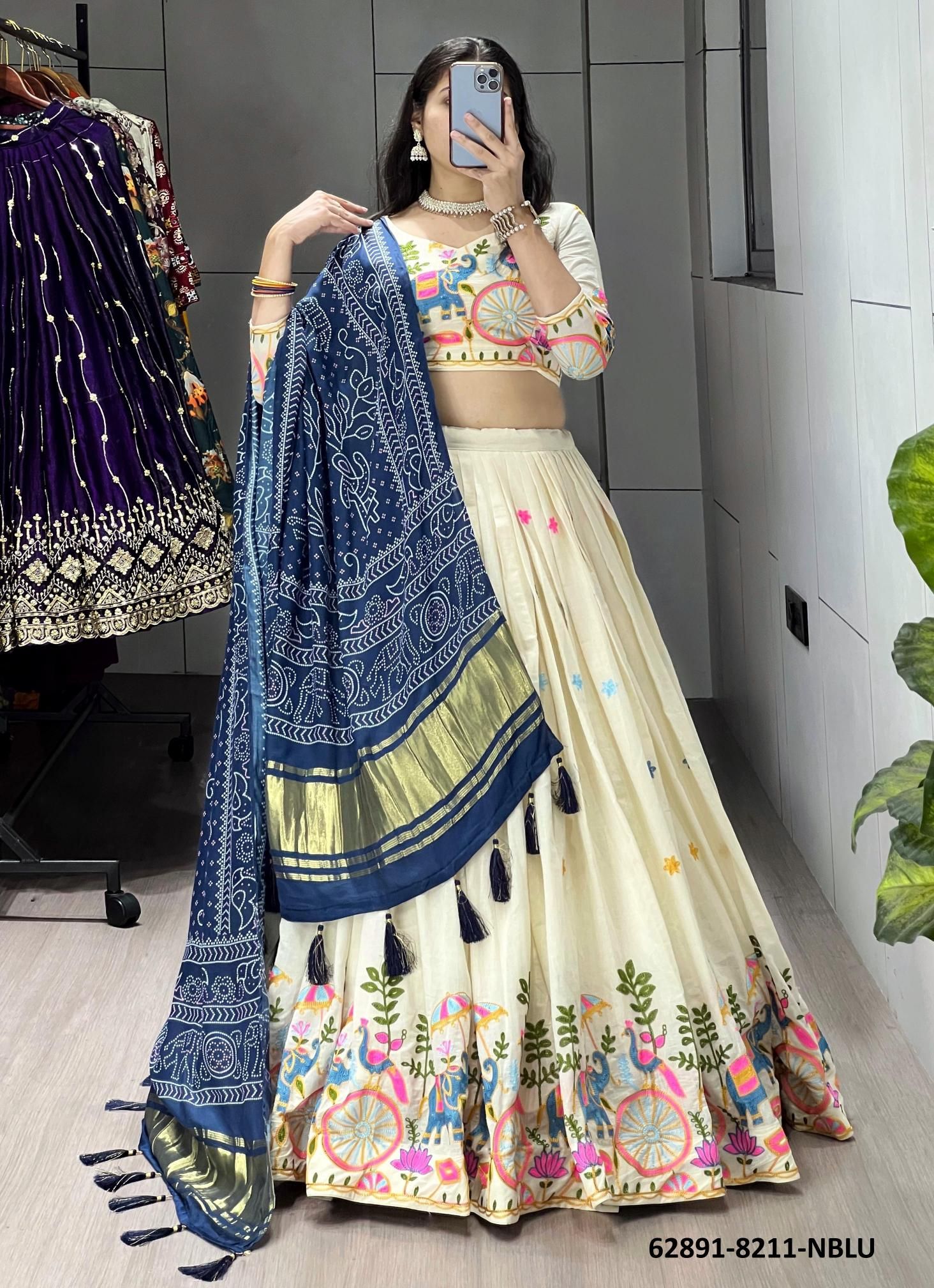 COTTON LEHENGA WITH PURE GAJJI DUPATTA - Catalog # 62891 (Set of 4 Readymade Lehengas) MADE IN INDIA BY Desi Muse