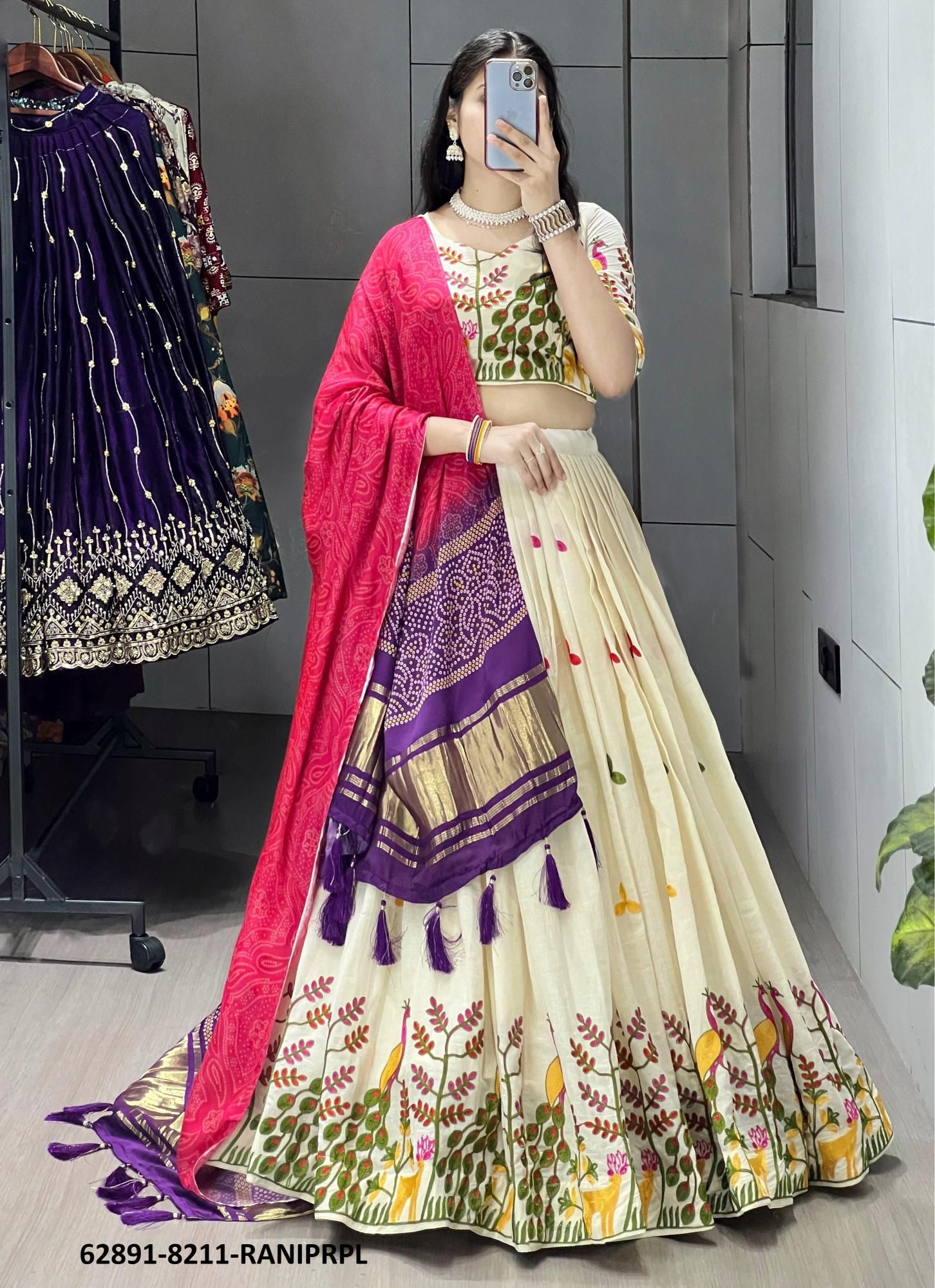 COTTON LEHENGA WITH PURE GAJJI DUPATTA - Catalog # 62891 (Set of 4 Readymade Lehengas) MADE IN INDIA BY Desi Muse