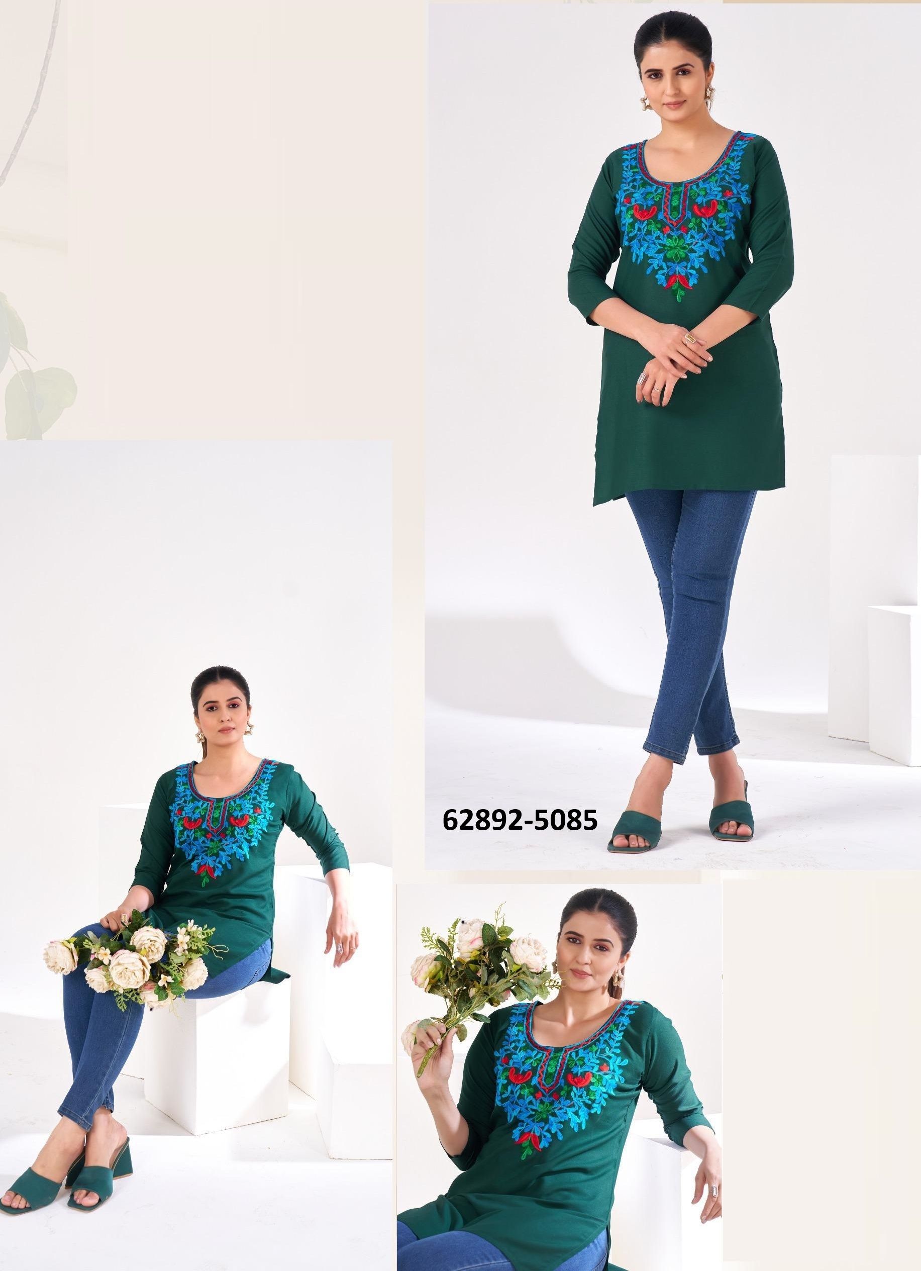 GULMARG 5 - Catalog # 62892 (Set of 6 Readymade Women's Kurtis / Tops) MADE IN INDIA BY Blue Hills