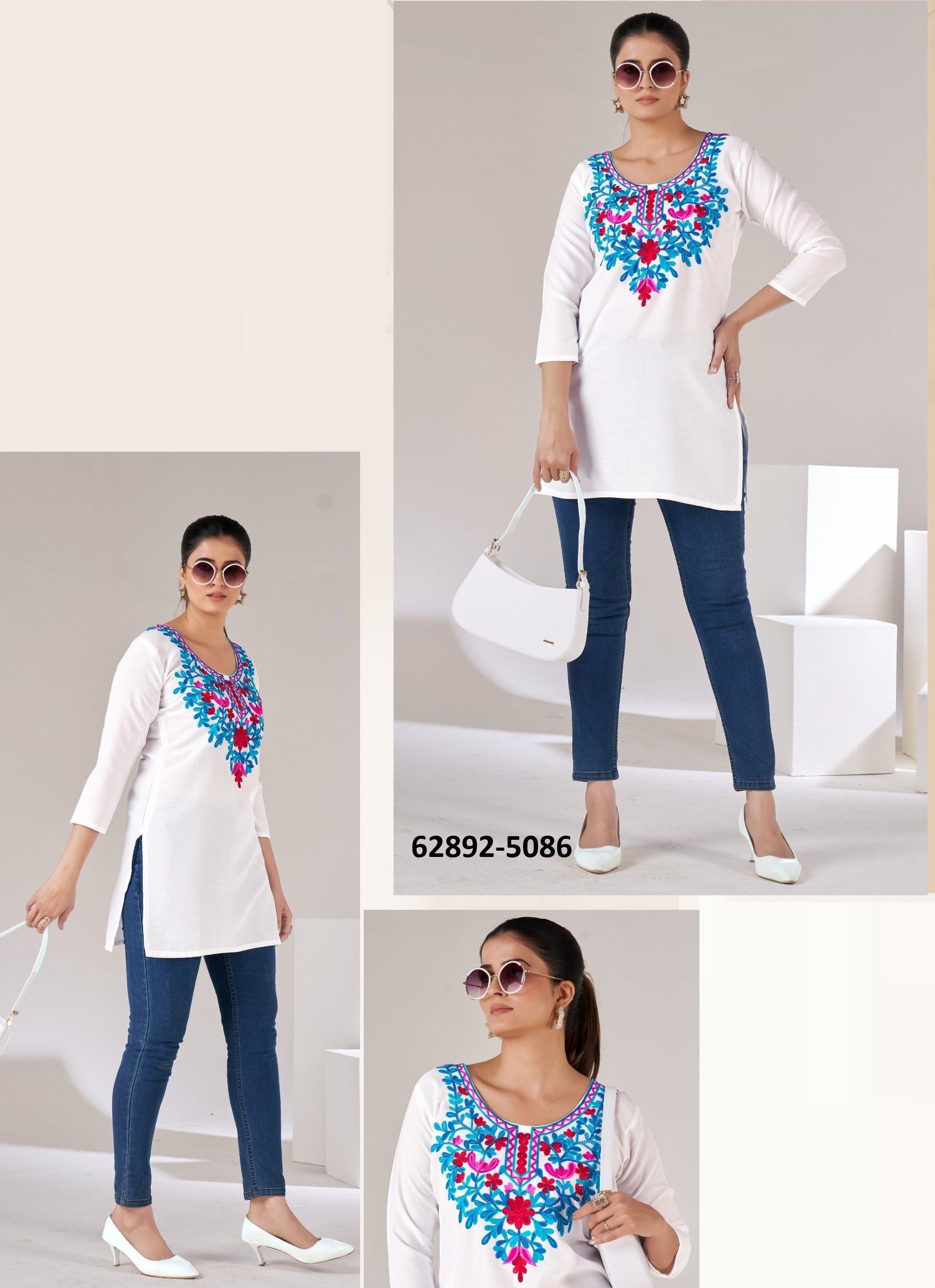 GULMARG 5 - Catalog # 62892 (Set of 6 Readymade Women's Kurtis / Tops) MADE IN INDIA BY Blue Hills