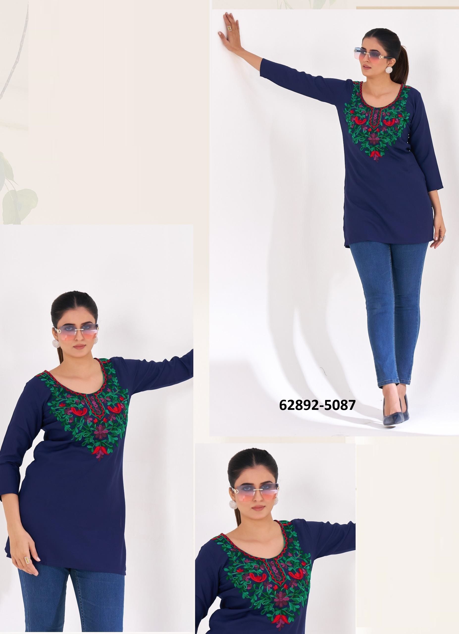 GULMARG 5 - Catalog # 62892 (Set of 6 Readymade Women's Kurtis / Tops) MADE IN INDIA BY Blue Hills