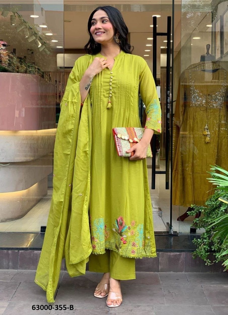 CHANDERI 355 - Catalog # 63000 (Set of 2 Readymade Salwar Suits) by Amdavadi Fashion