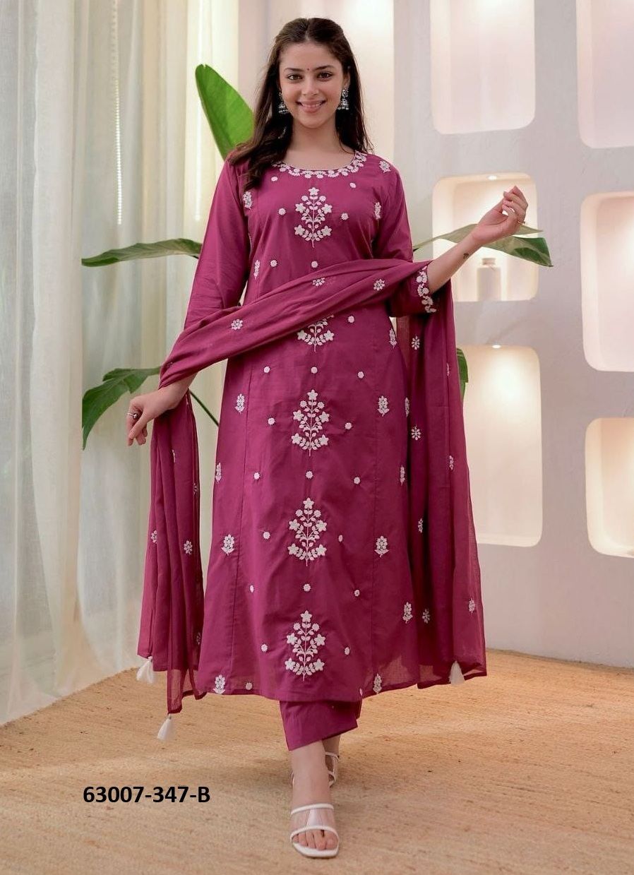 ORANGE & PINK - Catalog # 63007 (Set of 2 Readymade Salwar Suits) by Amdavadi Fashion