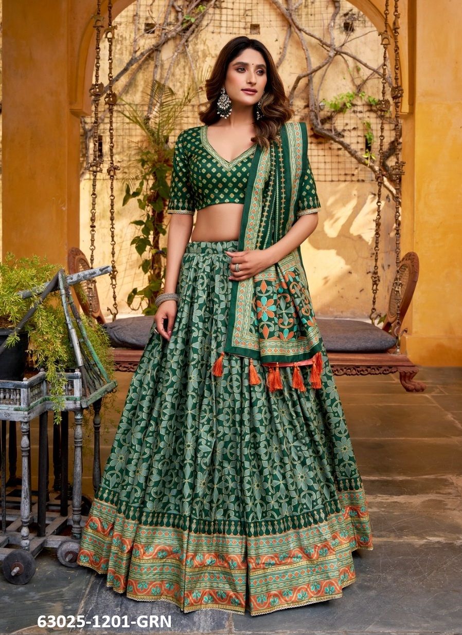 SOWMYA - Catalog # 63025 (Set of 4 Semi-Stitched Lehengas) by Raw Lemon