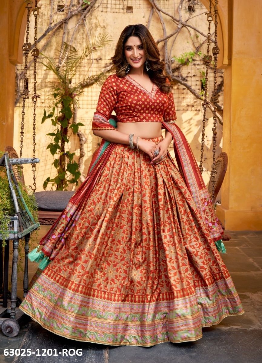 SOWMYA - Catalog # 63025 (Set of 4 Semi-Stitched Lehengas) by Raw Lemon