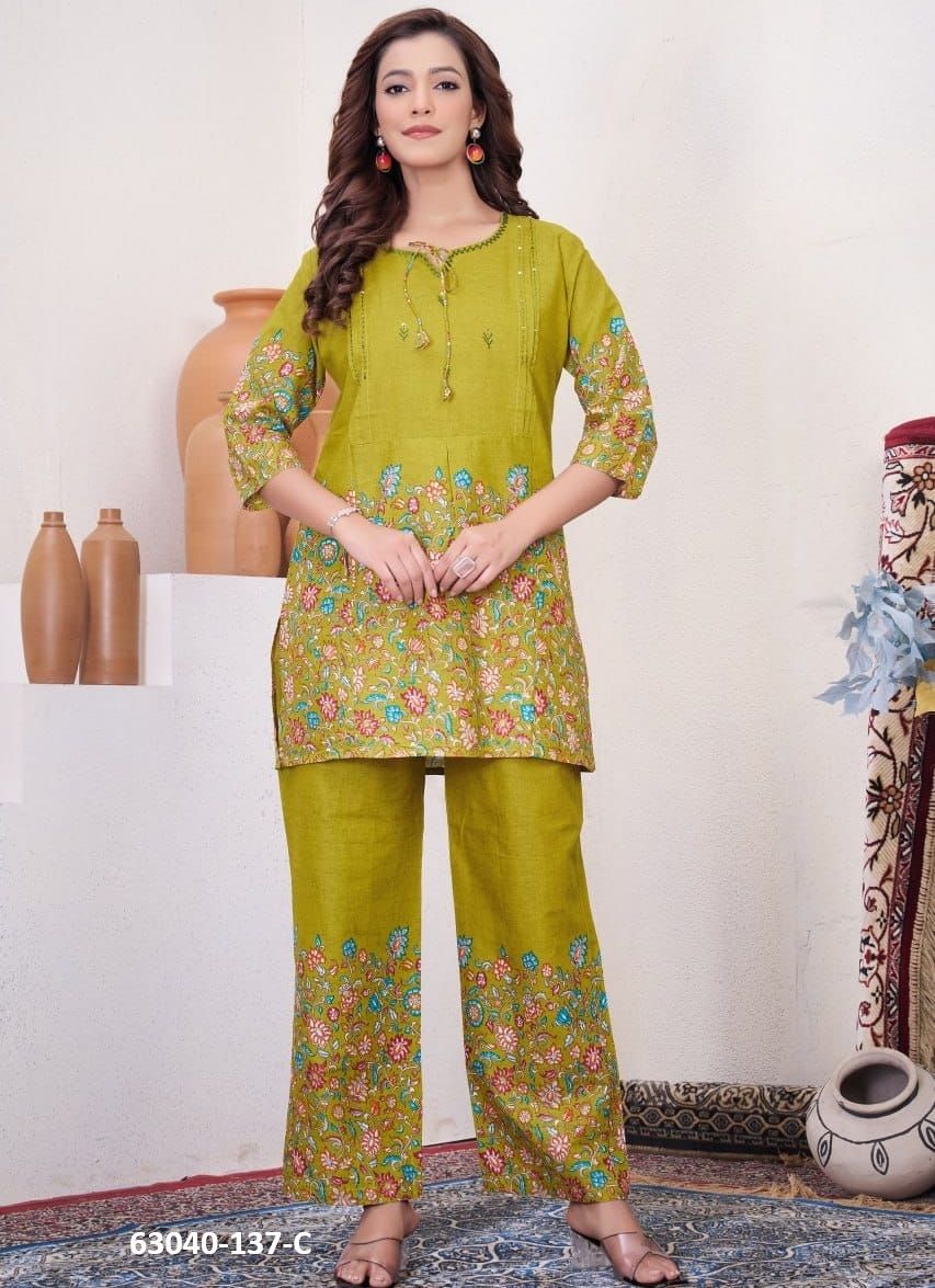 COTTON CO-ORD SET 137 - Catalog # 63040 (Set of 5 Tops With Bottoms) by Raw Lemon