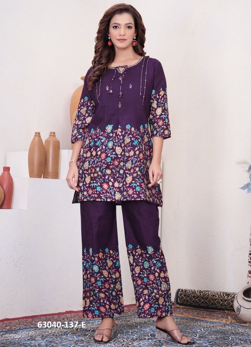 COTTON CO-ORD SET 137 - Catalog # 63040 (Set of 5 Tops With Bottoms) by Raw Lemon
