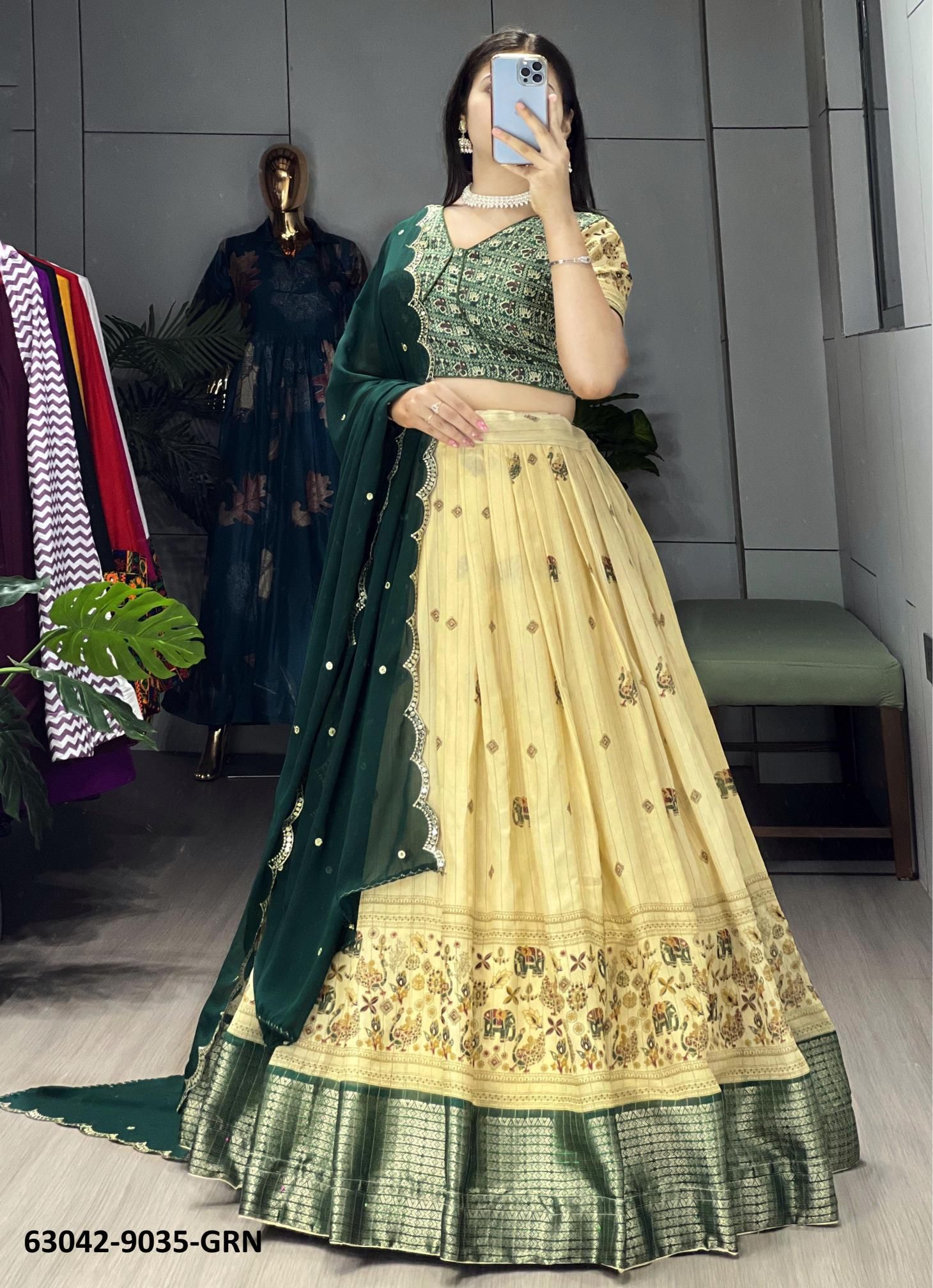 SILK KALAMKARI 9035 - Catalog # 63042 (Set of 4 Semi-Stitched Lehengas) by Komal Pret SILK KALAMKARI 9035 - Catalog # 63042 (Set of 4 Semi-Stitched Lehengas) by Komal Pret