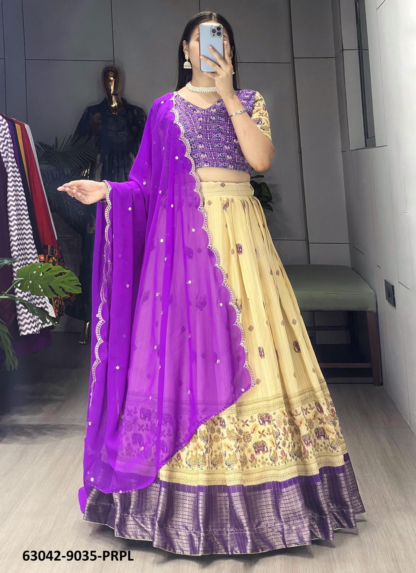 SILK KALAMKARI 9035 - Catalog # 63042 (Set of 4 Semi-Stitched Lehengas) by Komal Pret SILK KALAMKARI 9035 - Catalog # 63042 (Set of 4 Semi-Stitched Lehengas) by Komal Pret